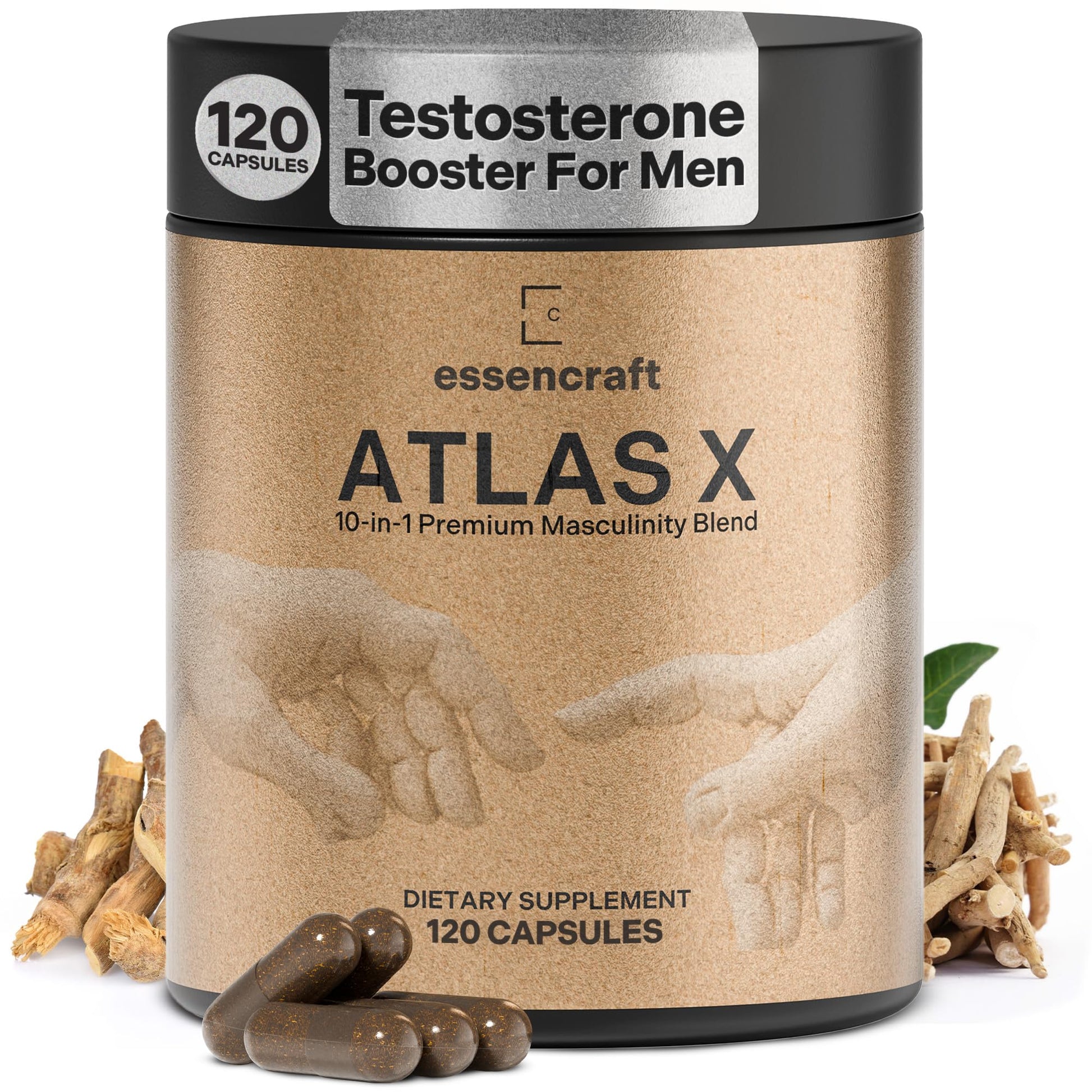 Essencraft Atlas X Testosterone Supplement for Men – 10-in-1 Natural Testosterone Booster & Muscle Booster w/Shilajit, Zinc, Tongkat Ali, & More (120 Capsules) - Medaid International