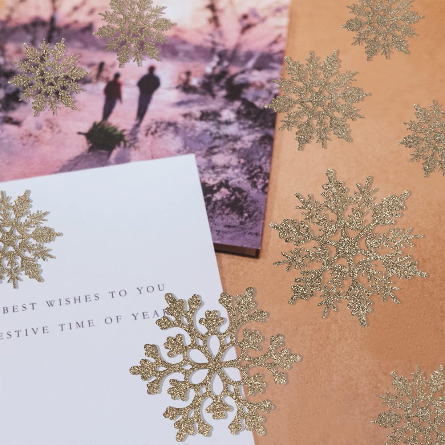 18Pcs Christmas Champagne Golden Snowflake Hanging Ornaments Plastic Glitter Snow Flakes Ornaments for Winter Christmas Tree Decorations Size Varies Craft Snowflakes - Medaid International