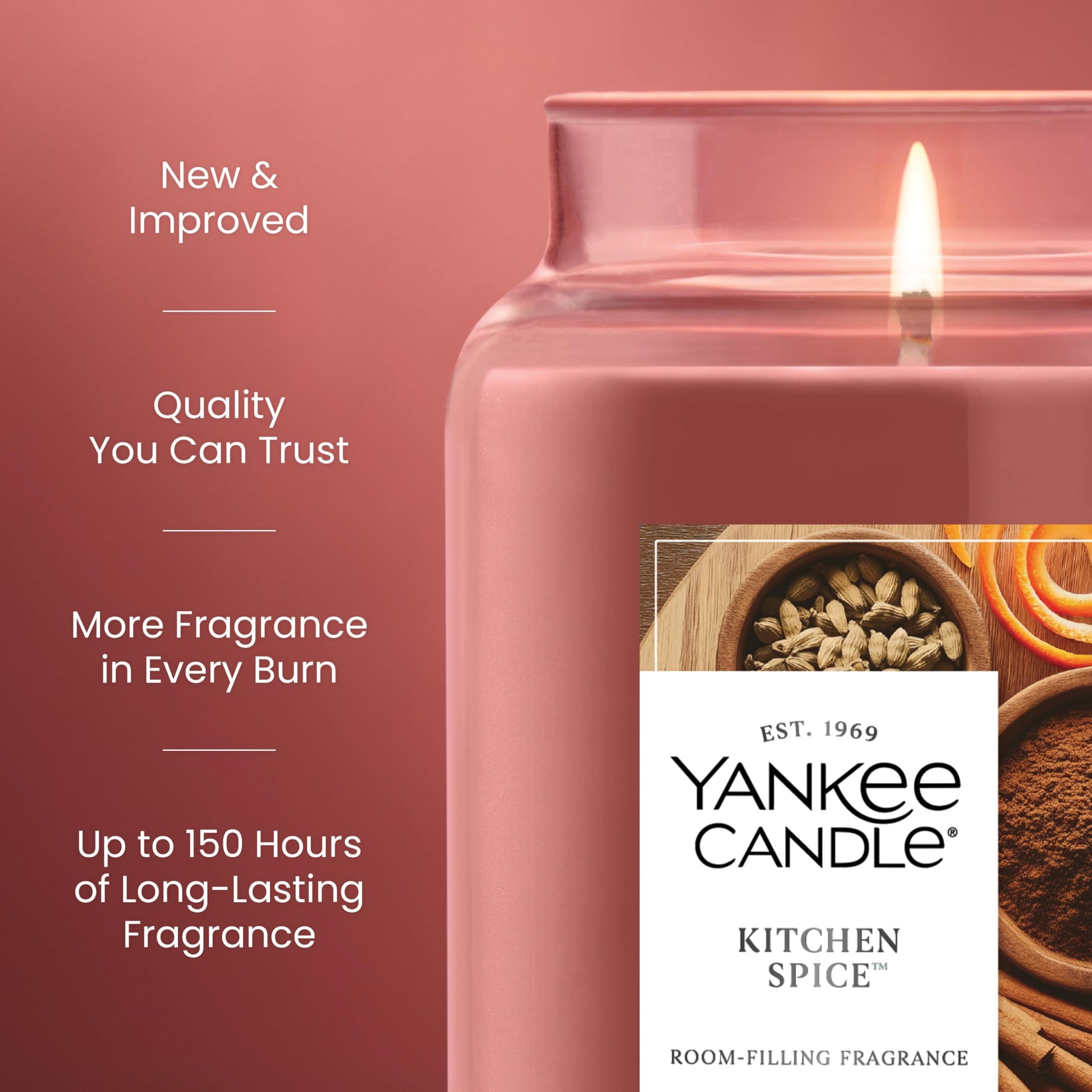Yankee Candle Kitchen Spice, Fall Scented Candle, 22oz Large Jar with up to 150 Hour Burn Time - Medaid International