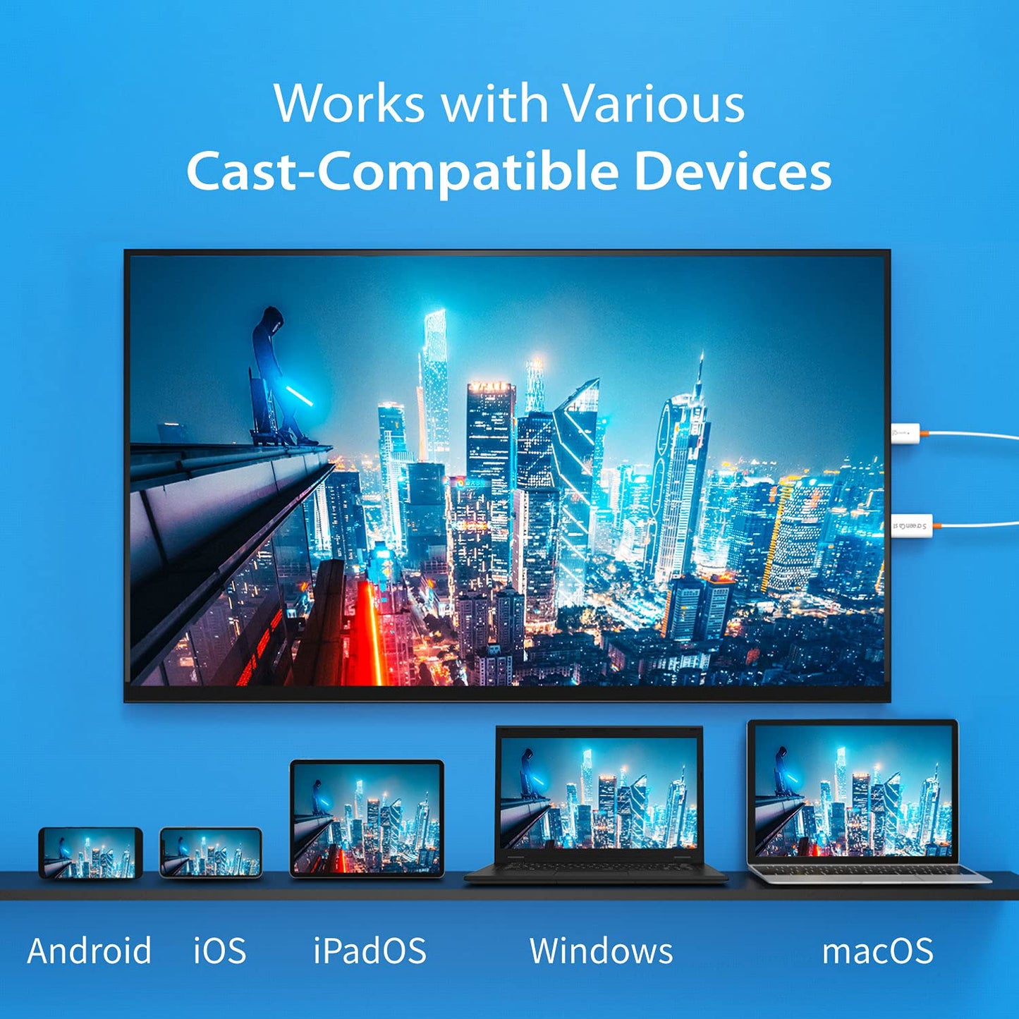 j5create ScreenCast HDMI Wireless Display Adapter Receiver - Mirror Phone, Tablet, Laptop to HDTV - Compatible with MiraCast, AirPlay, Android, Windows 10 PC, iOS, iPhone, Tablet (JVAW56) - Medaid International