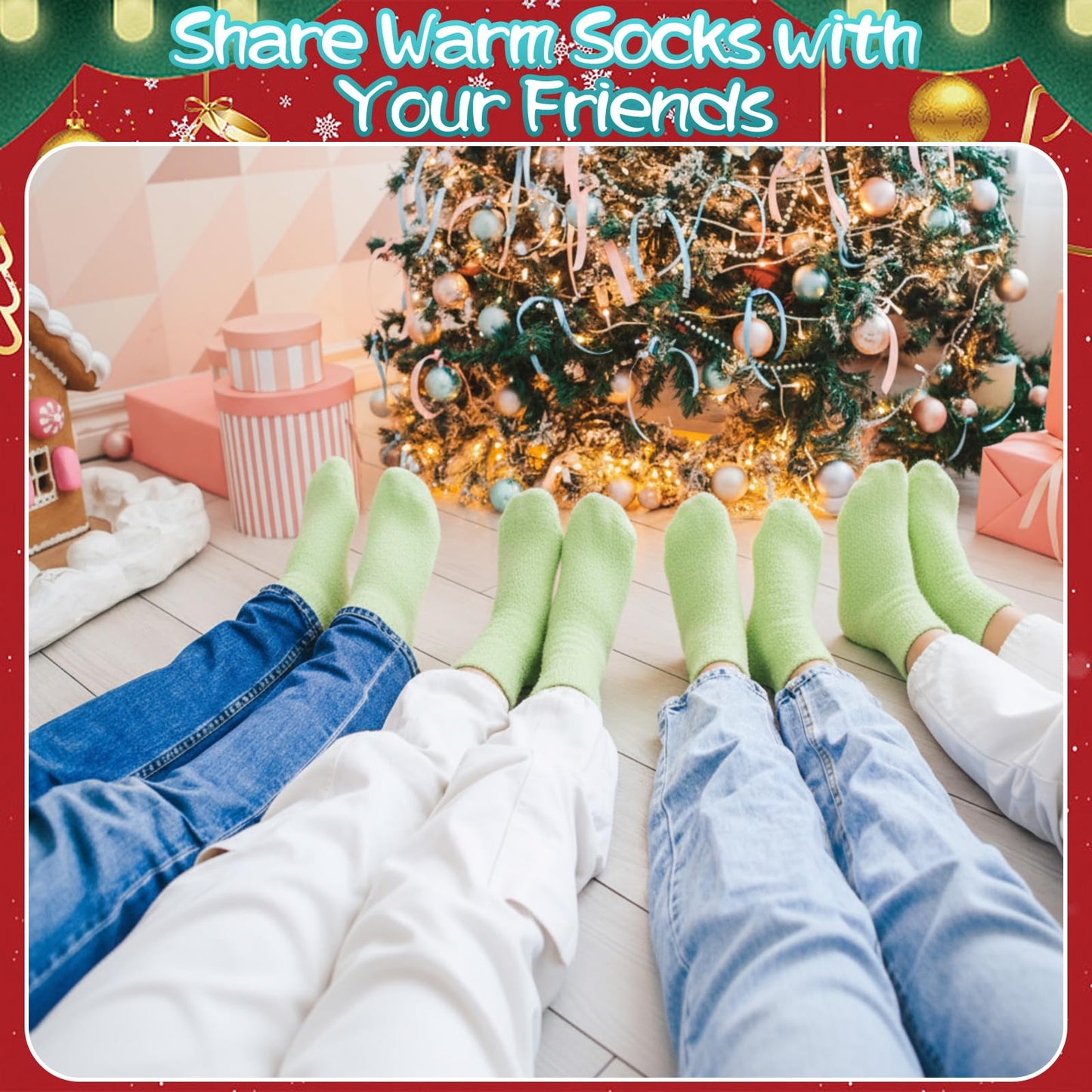 Suhine 12 Pairs Christmas Fuzzy Socks for Women, Elf Cupcake Gift Socks Xmas Green Stockings Bulk Christmas Basket Stuffers - Medaid International
