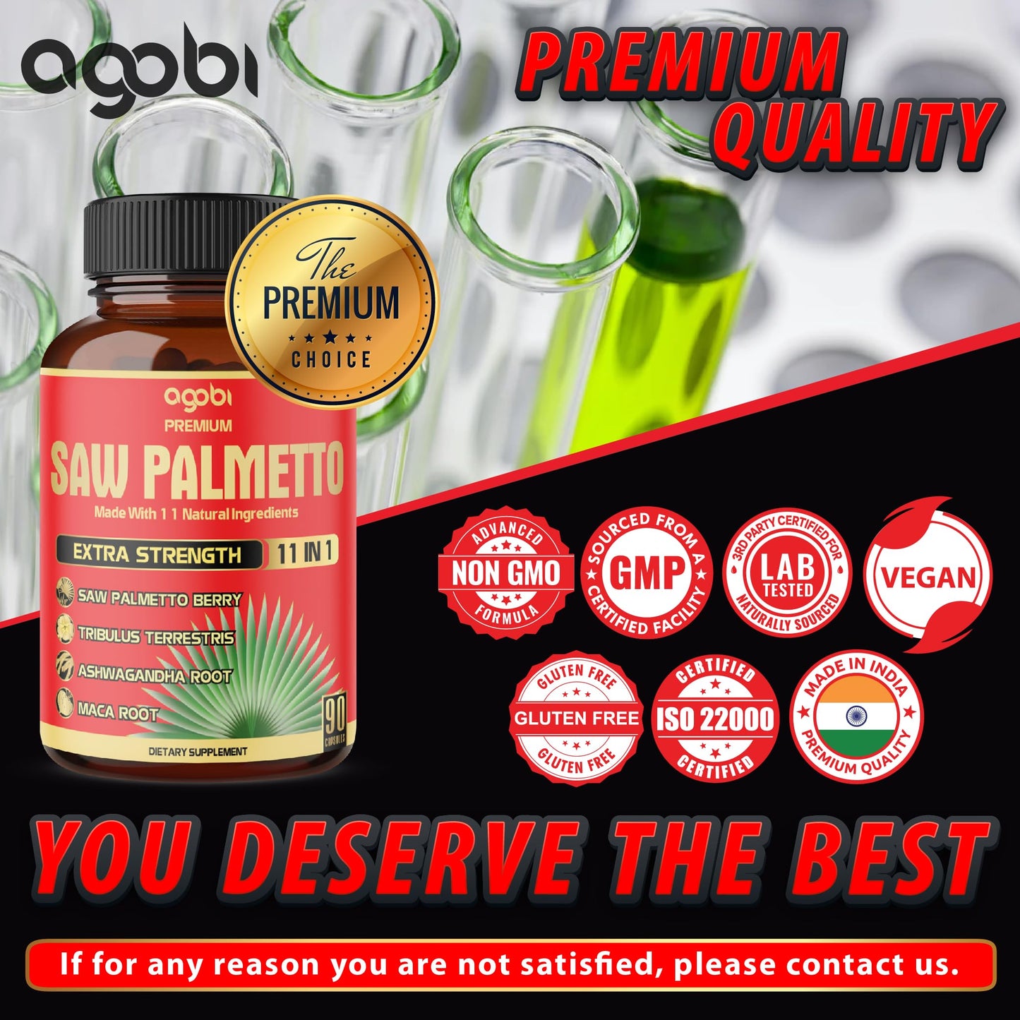 Premium Saw Palmetto Capsules - Combined with Ashwagandha, Turmeric, Tribulus, Maca, Green Tea, Ginger, Holy Basil & More - 90 Capsules 3-Month Supply - Medaid International