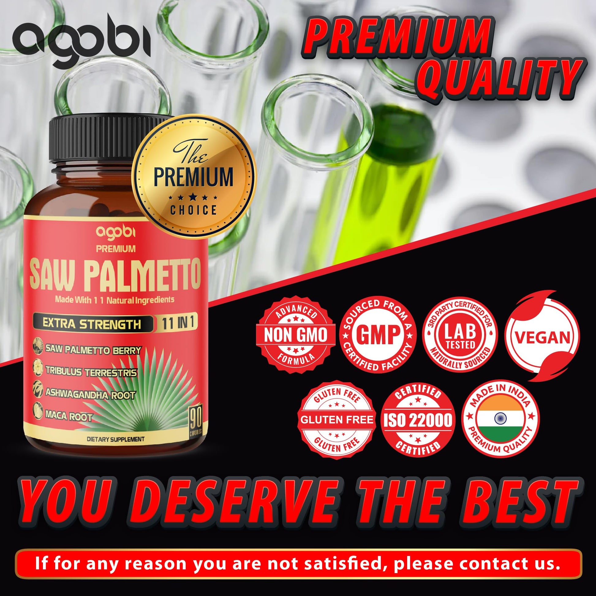 Premium Saw Palmetto Capsules - Combined with Ashwagandha, Turmeric, Tribulus, Maca, Green Tea, Ginger, Holy Basil & More - 90 Capsules 3-Month Supply - Medaid International
