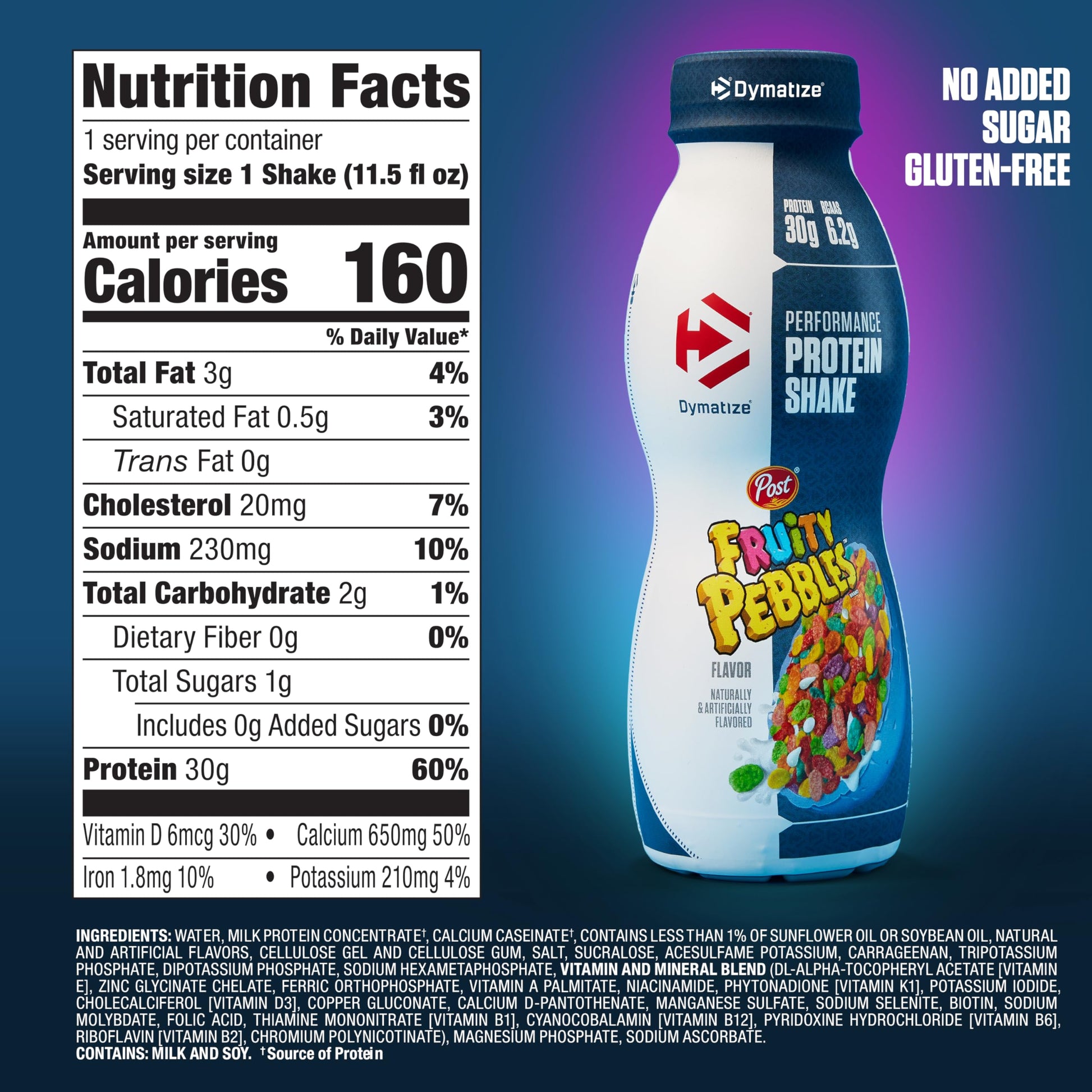 Dymatize Performance Protein Shake, Fruity Pebbles, 30g of Protein, 6.2g BCAA for Muscle Recovery, No Added Sugar, Low Fat, 24 Vitamins and Minerals, Gluten-Free, Ready to Drink, On-the-Go Snack, 11.5fl oz, 12 pack - Medaid International
