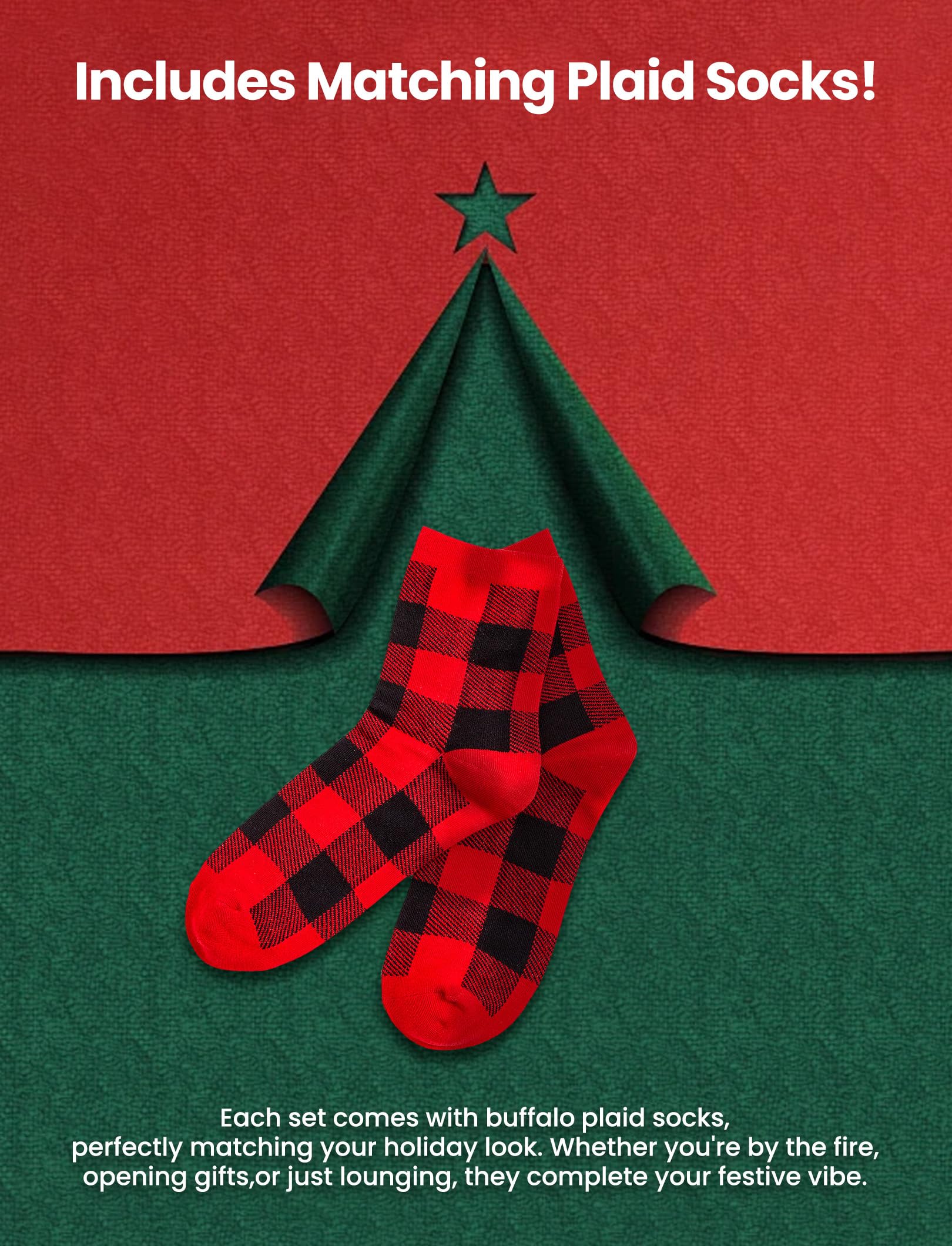 PATPAT Christmas Family Matching Pajamas, Red Black Reindeer, Kids, 9-10 Years - Medaid International