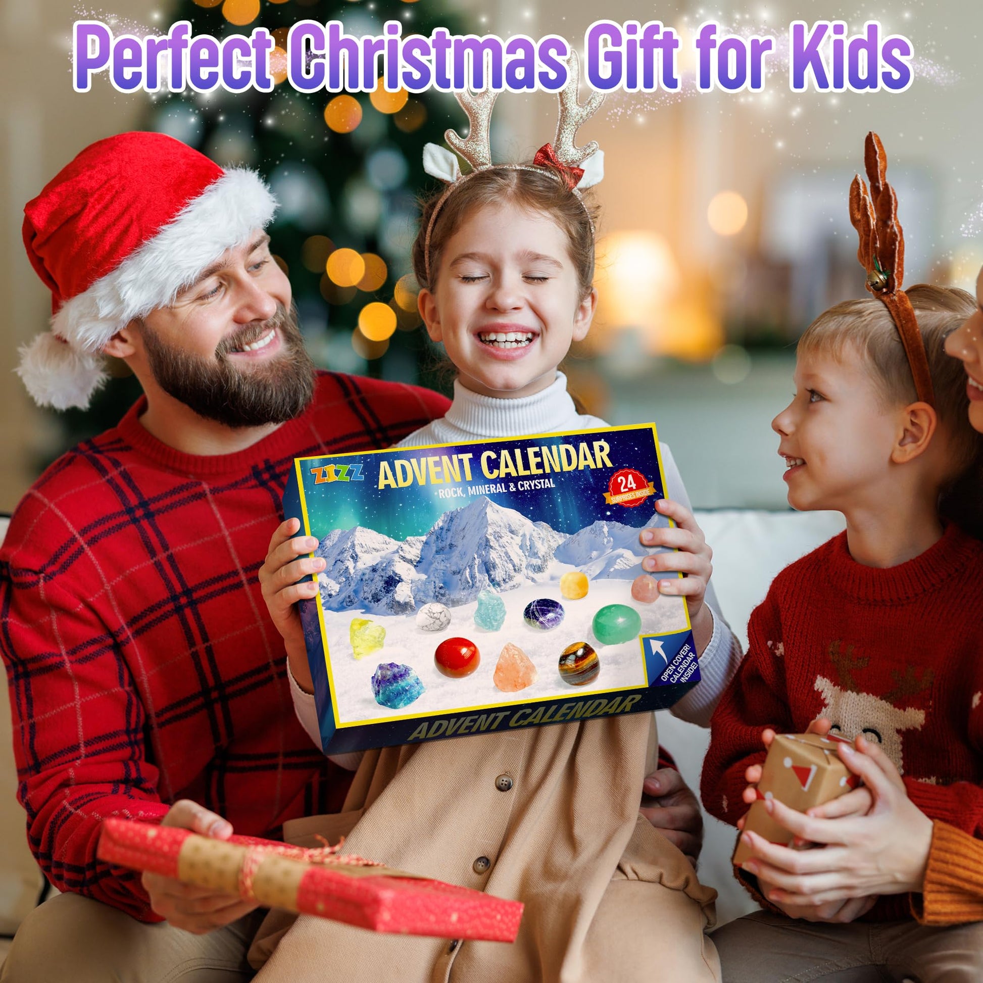 ZIZZ Advent Calendar 2025 Christmas - 24 Days Natural Rock Crystal Christmas Countdown Calendar for Kids Boys Girls Geology Stone Gemstone Learning Collection Kit Birthday Xmas Gift for Kid Teen Adult - Medaid International