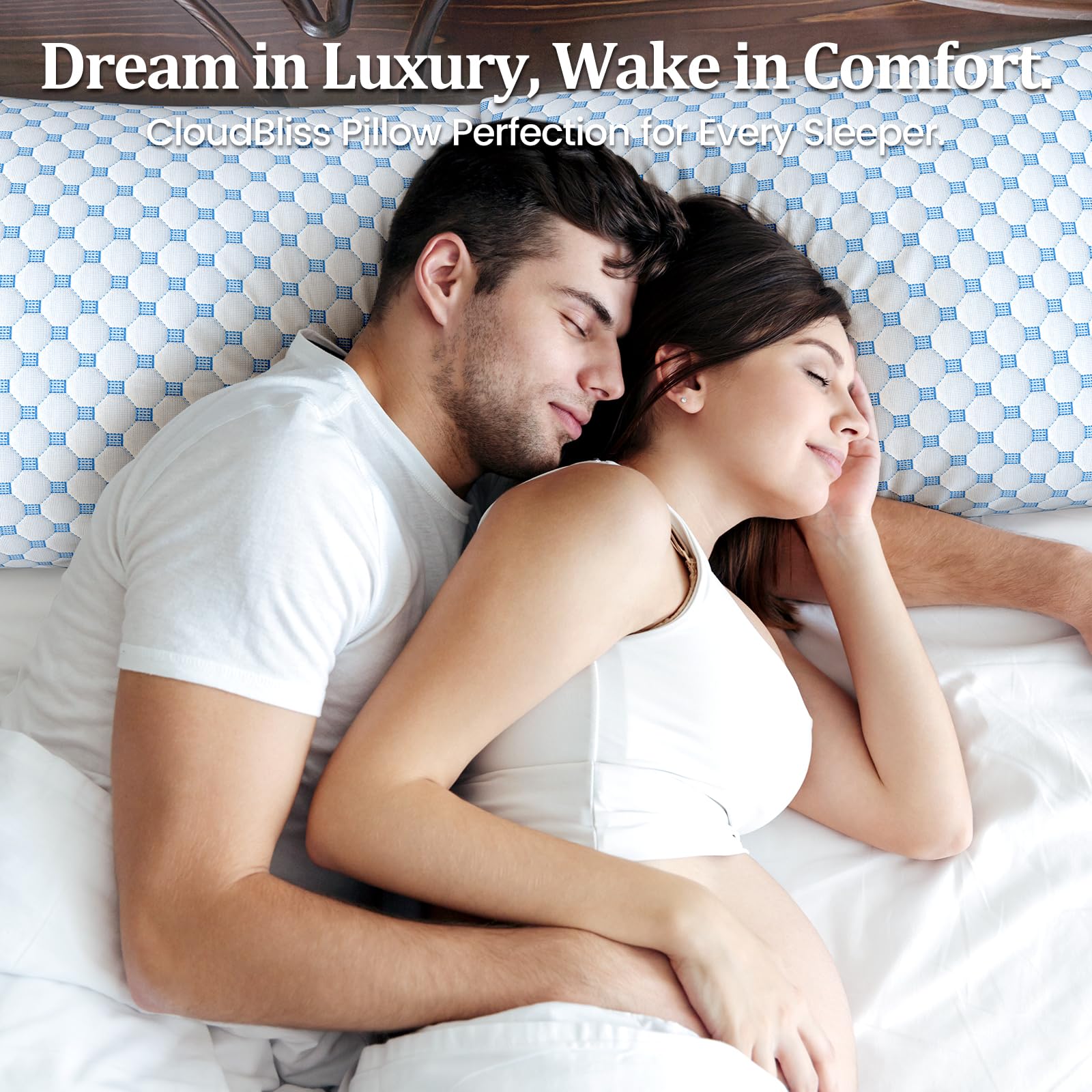 CloudBliss Shredded Memory Foam Pillow for Sleeping - Adjustable Cooling Pillow with Breathable Washable Cover, CertiPUR-US Certified, 1 Pack Queen Size for Side/Back/Stomach Sleepers - Medaid International