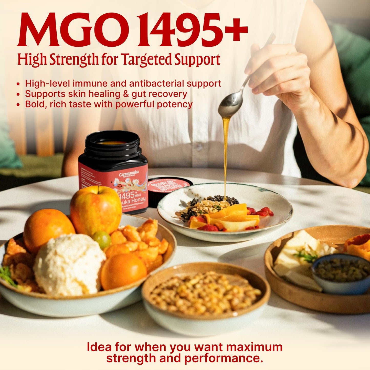 Caramanuka Manuka Honey MGO 1495+ / 100% Raw, Pure, Unfiltered & Unpasteurized, 3rd Party Tested, Ultra-Potent, Glyphosate-Free, Australian Premium Manuka Honey - Medaid International