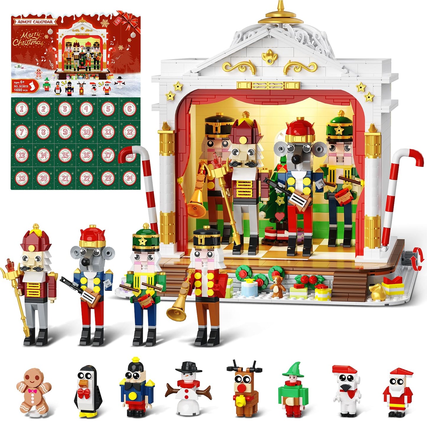 HOGOKIDS Advent Calendar 2025 Nutcracker Theater Building Set with Light, 24 Day Christmas Countdown Calendar 3.6 Mini Building Block Toy with 4 Nutcracker & 8 Minifigures, Gift for Adult Girl Boy 10+ - Medaid International