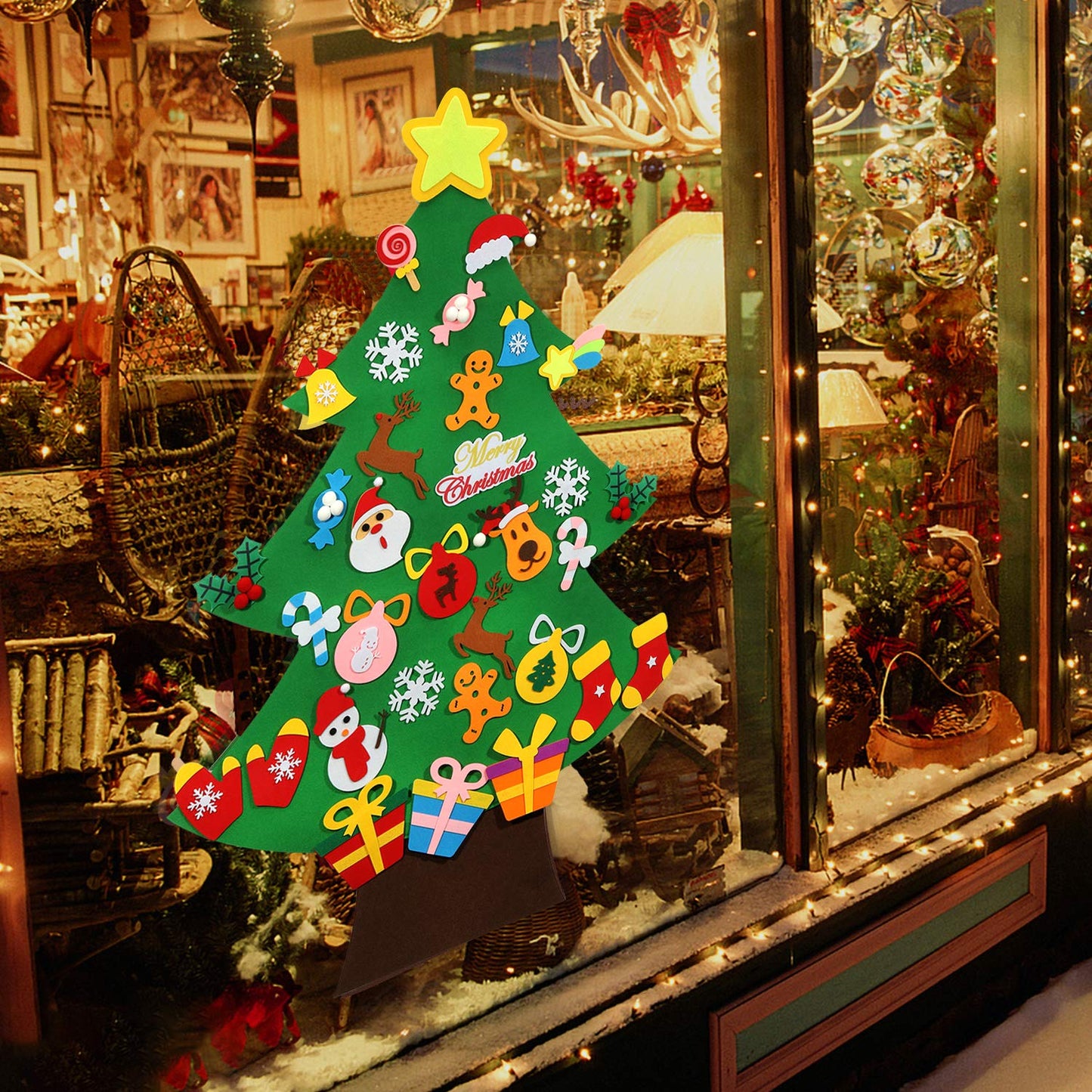 TOBEHIGHER DIY Felt Christmas Tree - 3.6 FT, 41 Piece Ornament Set, 3D Design, Reusable Adhesive Pads, Green, Life-Size, Unisex, Christmas Theme, Art & Craft Kit for Kids - Medaid International