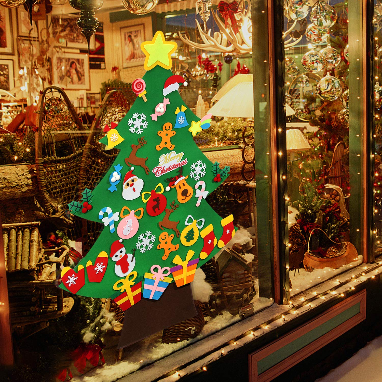 TOBEHIGHER DIY Felt Christmas Tree - 3.6 FT, 41 Piece Ornament Set, 3D Design, Reusable Adhesive Pads, Green, Life-Size, Unisex, Christmas Theme, Art & Craft Kit for Kids - Medaid International