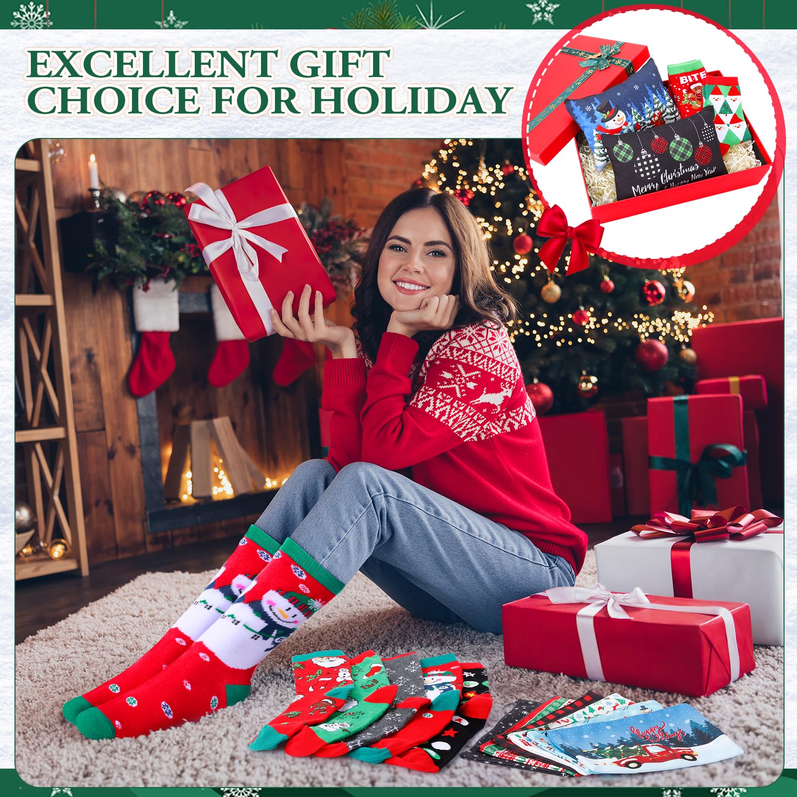 Shihanee 40 Pcs Christmas Gifts Bulk Sets for Women 20 Xmas Canvas Makeup Bags 20 Winter Crew Socks Cute Cosmetic Bags and Socks Xmas Gifts Ideal for Adults Coworker Employee Christmas Party Favors - Medaid International