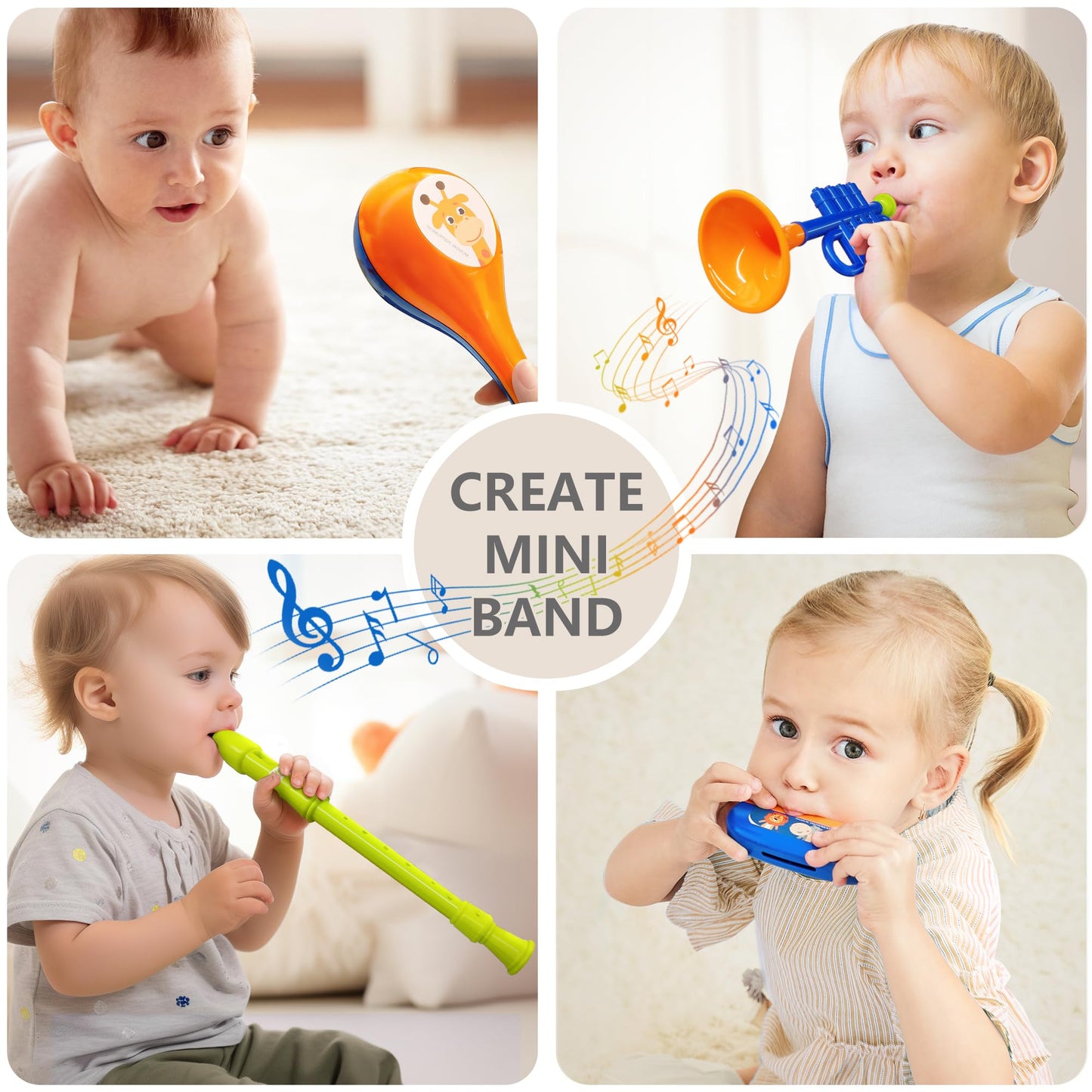 iPlay, iLearn Toddler Musical Instruments Toys, Kids Drum Set, Baby Trumpet, Percussion, Harmonica, Maraca, Flute, Tambourine, Birthday Gifts for 18 Months Olds Ages 2 3 4 5 Years Boys Girls Children - Medaid International
