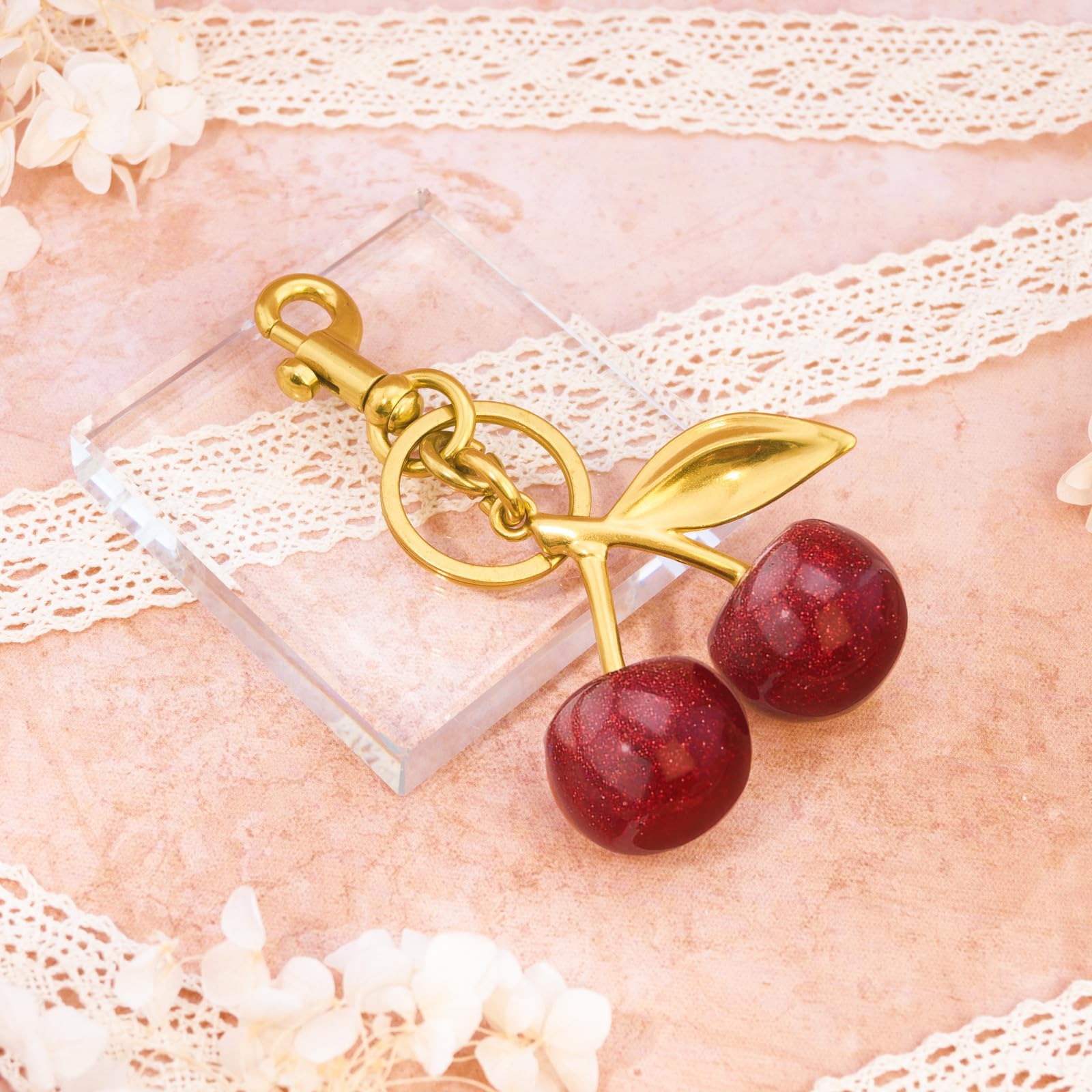 Crizaor Cherry Bag Charm Purse Charms Keychain- Car Cherry Accessories keychians Gifts for Women Mom Daughter Gifts Christmas For Women Valentine Bag Accessory Christmas - Medaid International