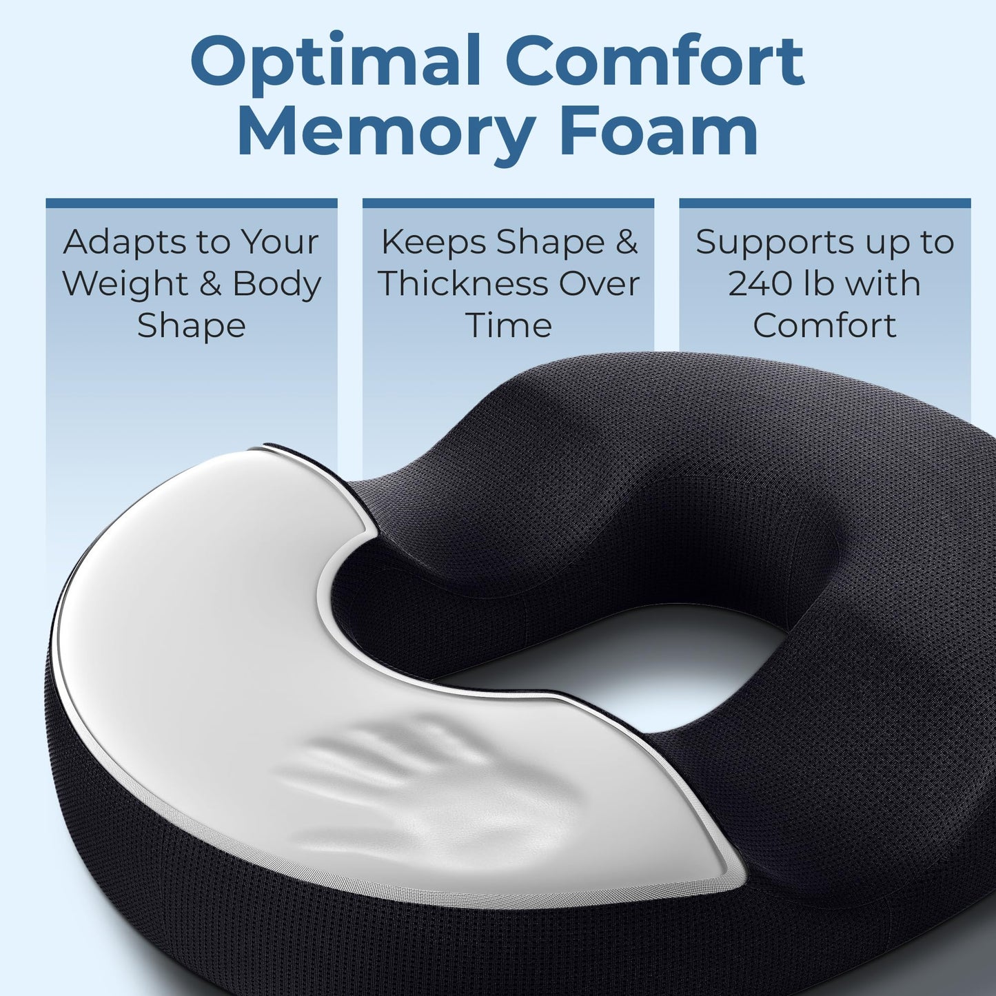5 STARS UNITED Donut Pillow Hemorrhoid Tailbone Cushion – Large Cushion for Pain Relief – Coccyx, Prostate, Sciatica, Pelvic Floor, Pressure Sores, Pregnancy, Postpartum Recovery, Black - Medaid International