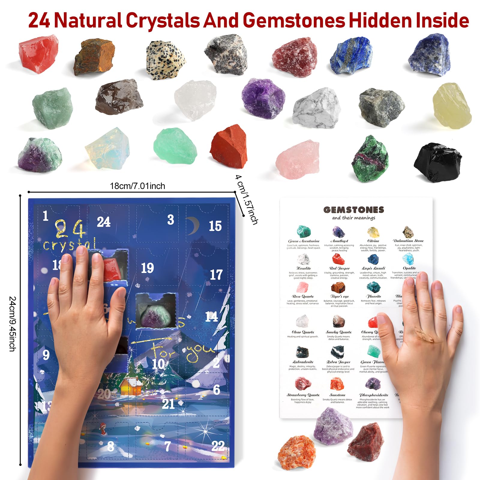 JELMOK Advent Calendar 2024, 24 Days Natural Healing Crystal Gemstones Minerals & Fossils Advent Calendar Crystals Christmas Calendar Enthusiasts Rocks Collection for Xmas Girls Boys Kids Men Women (Blue) - Medaid International