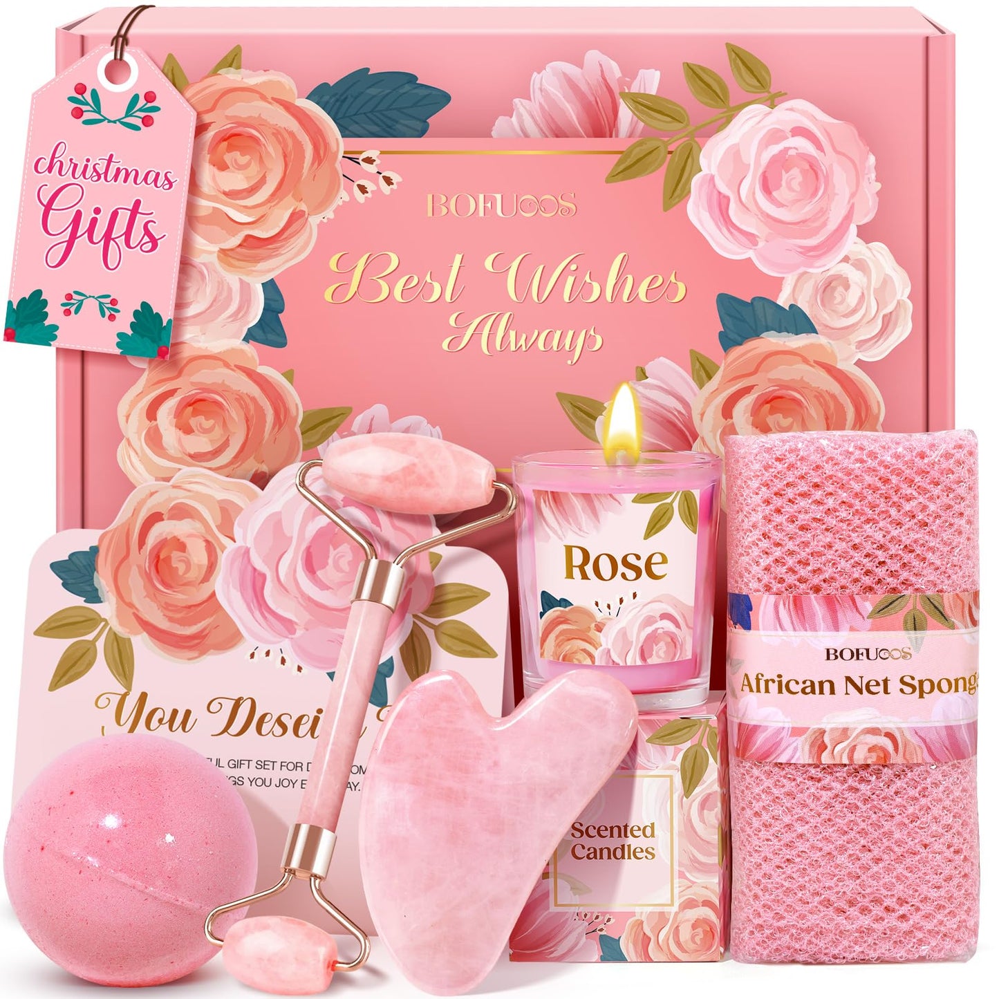 Bofuoos Christmas Gifts for Women - Stocking Stuffers for Women, Luxurious Self Care Relaxation, White Elephant, Birthday, Valentines Day Gift Ideas for Her, Wife, Mom, Unique Pink Beauty Gift Set - Medaid International