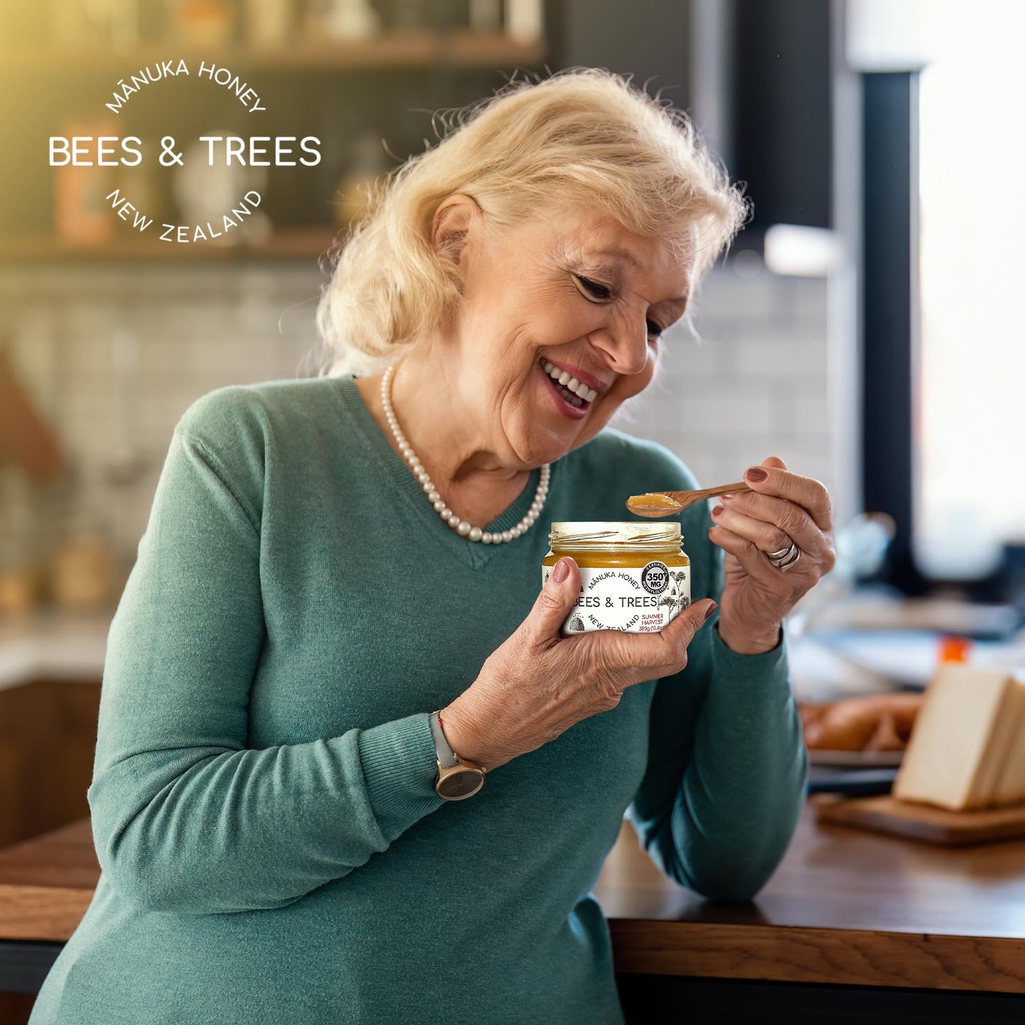 Bees & Trees Manuka Honey 350+ MGO – New Zealand Pure Monofloral, Raw – Premium & Minimally Processed for Health, Strength & Vitality – Unpasteurized Superfood in Gift Set – 380g (13.4oz) Glass Jar - Medaid International