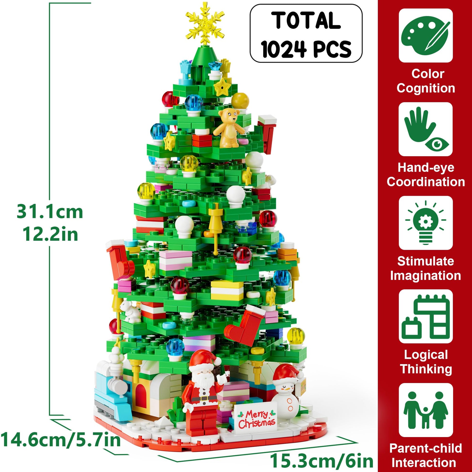 Advent Calendar 2025 for Kids Boys Girls, 24 Days Surprise Christmas Tree Building Blocks Christmas Countdown Calendar Gift Box with 1024 PCS Xmas Building Bricks Toy Decor for Teens Adults Women Men - Medaid International
