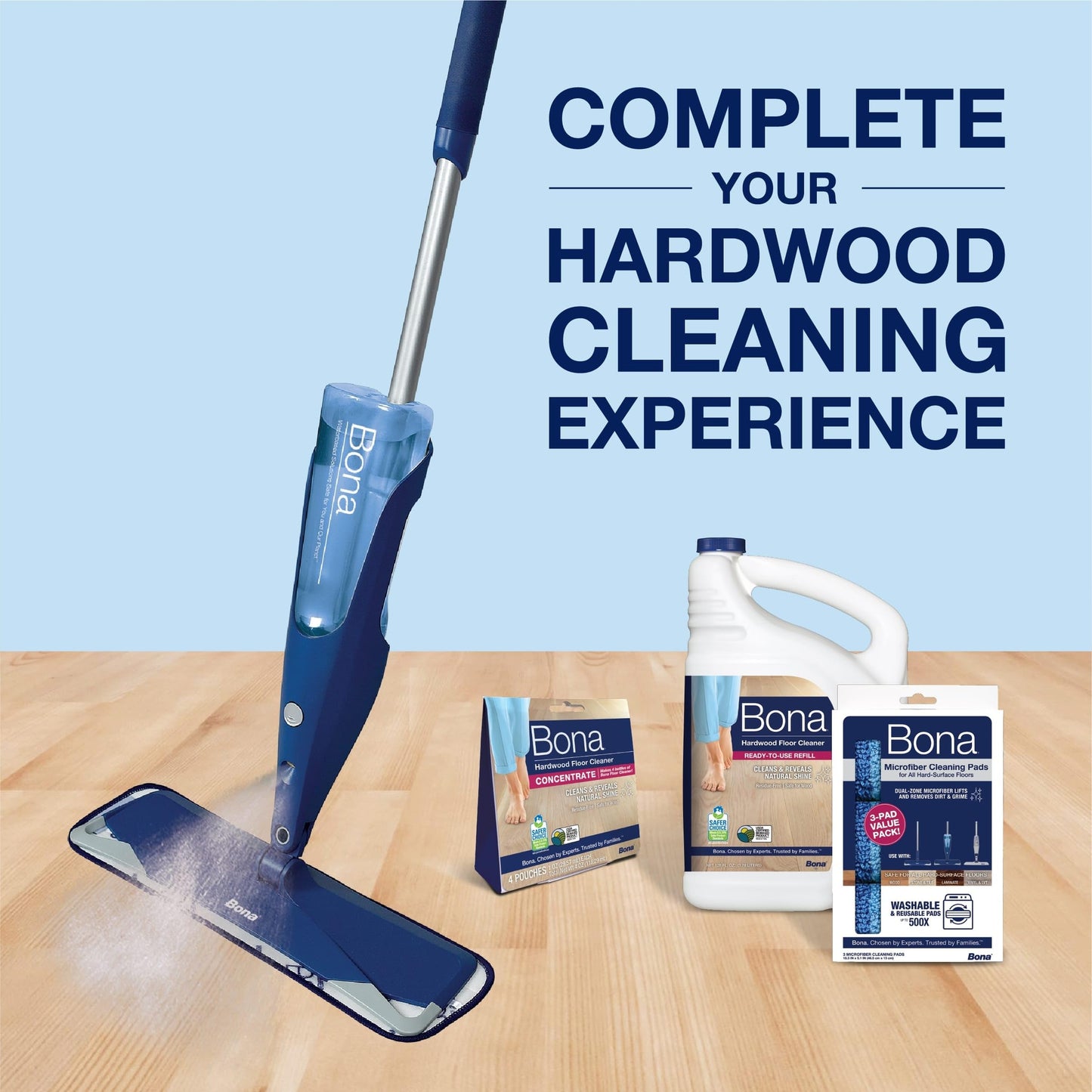 Bona Hardwood Floor Premium Spray Mop - Includes Wood Floor Cleaning Concentrate and Machine Washable Microfiber Cleaning Pad - Dual Zone Cleaning Design for Faster Cleanup - Medaid International