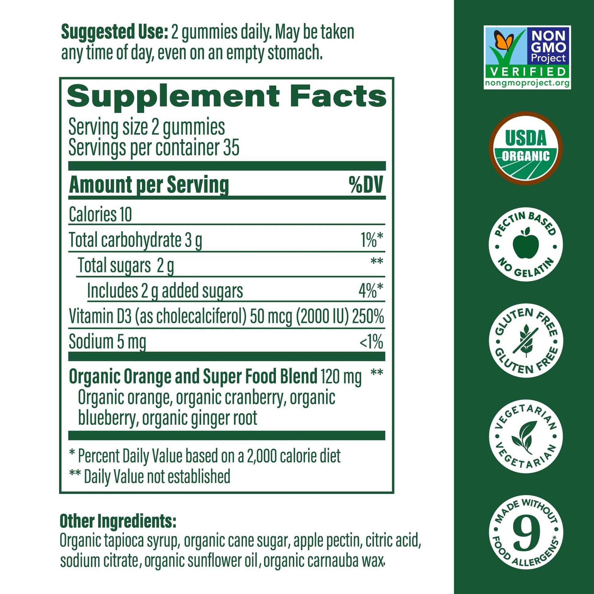 MegaFood Vitamin D3 Gummies 2000 IU (50 mcg) - Vitamin D Gummies Mixed Fruit Flavor, Bone, Muscle & Immune Support Supplement, Vegetarian, Gluten-Free, USDA Organic – 70 Gummies, 35 Servings - Medaid International