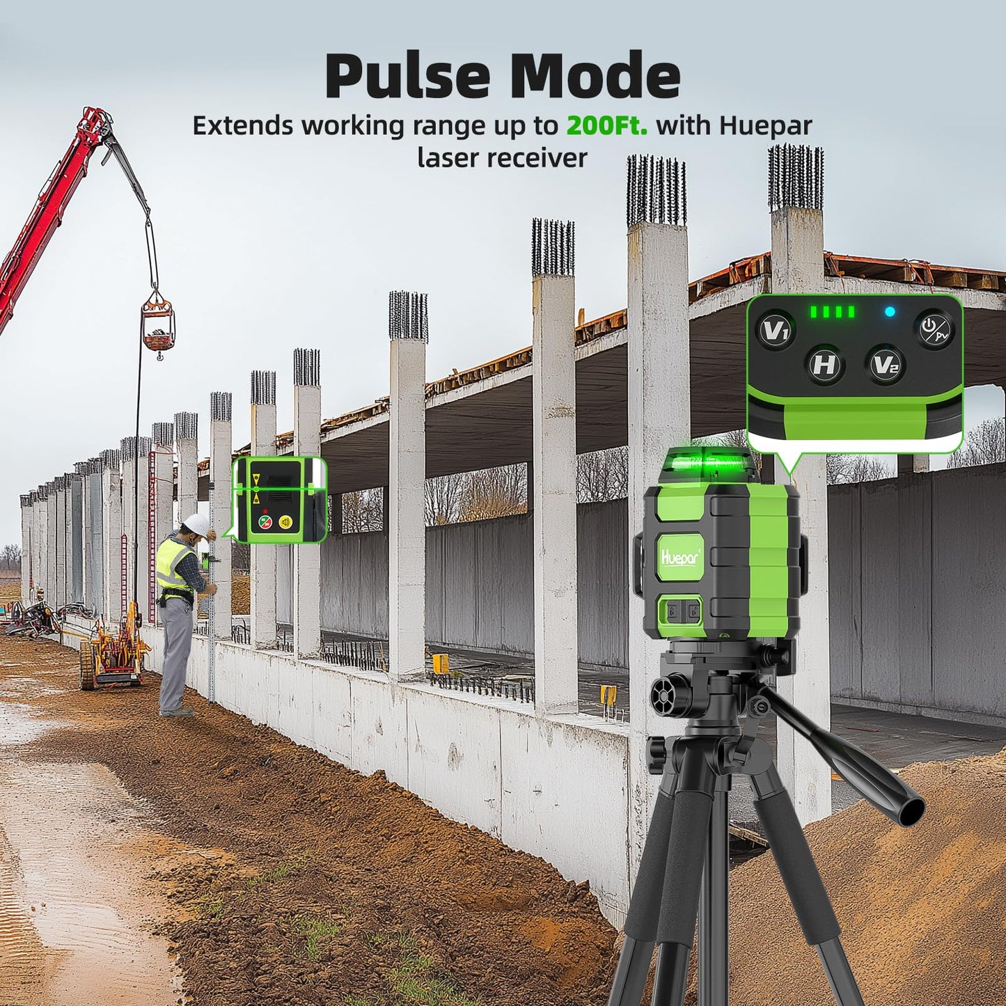 Huepar Laser Level 360 Self Leveling, Rechargeable Green Laser 3x360° Cross Line Lazer Leveler 3D Level Laser Tool for Construction and Picture Hanging, Strong Magnetic Bracket&Hard Carry Case -HM03CG - Medaid International