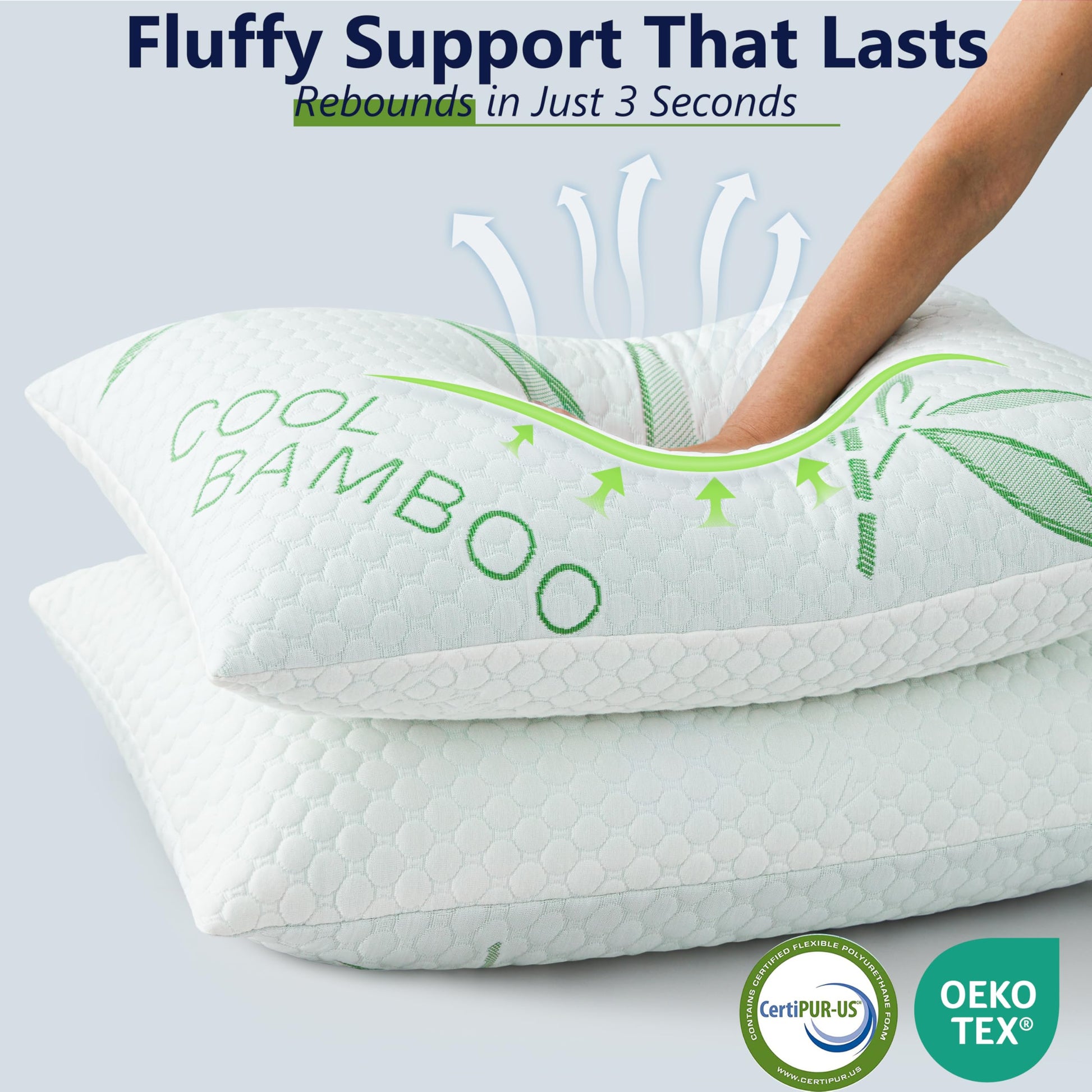DGPEAR Cooling Pillows, Shredded Memory Foam Pillows Queen Size Set of 2 Adjustable Firm Bamboo Bed Pillows for Hot, Side, Back and Stomach Sleepers - Medaid International