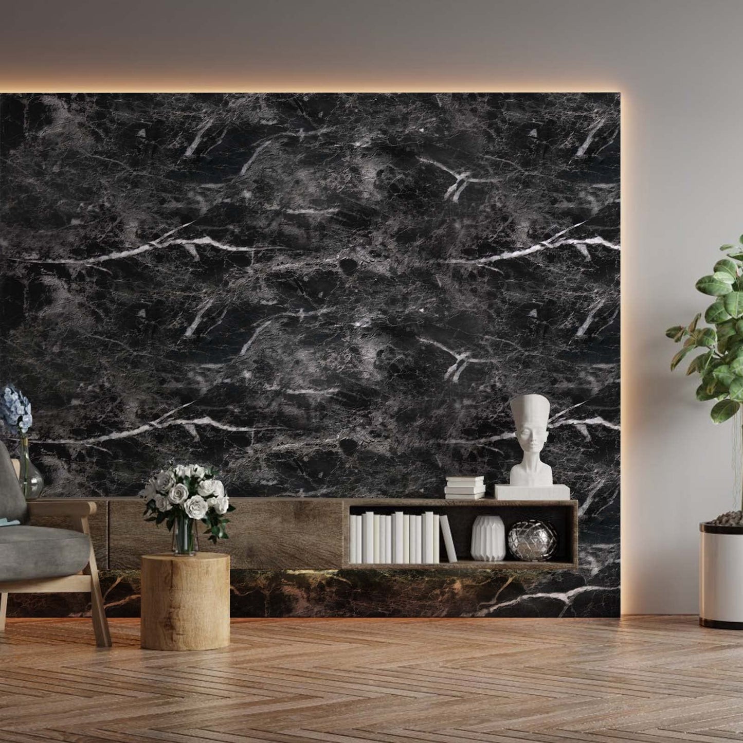 Abyssaly Black Marble Contact Paper Granite Peel and Stick Wallpaper for Countertop Self-Adhesive Waterproof Thicken Wallpaper Kitchen Bathroom and Furniture 11.8" X 78.7" - Medaid International