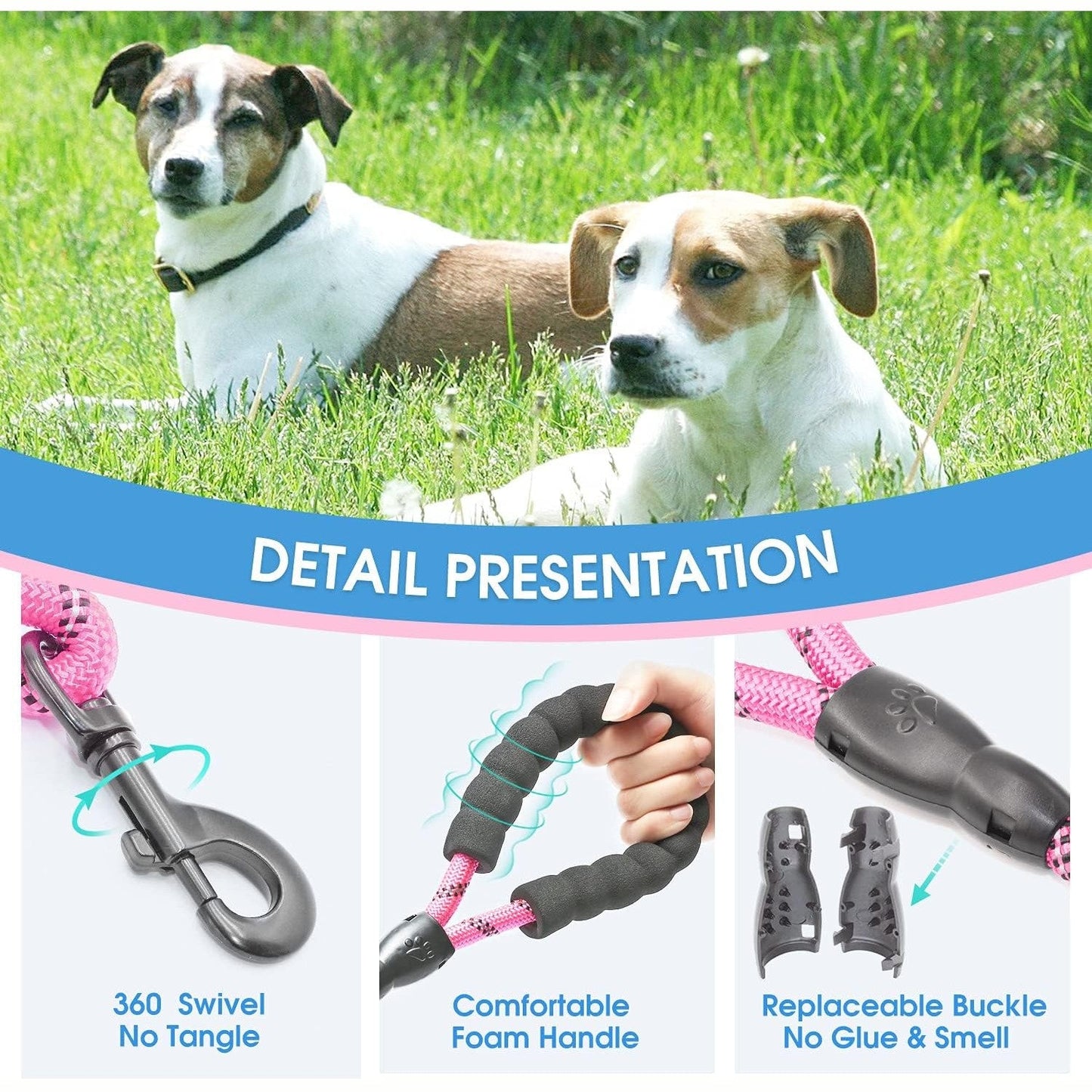 Generic Brands - Reflective Large Dog Leash, Durable Nylon Rope, Ideal for Running & Climbing
