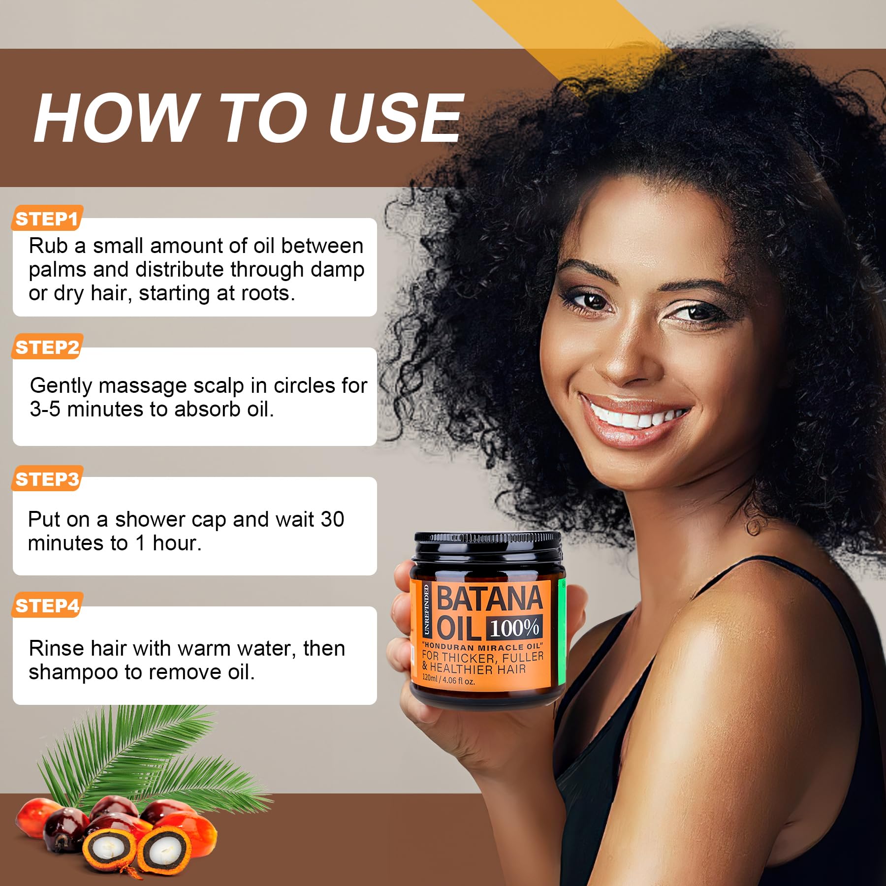 Batana Oil for Hair Growth Dr Sebi, 100% Raw Organic Batana Hair Mask from Honduras, Wild Growth Hair Oil, Scalp Oil Promotes Hair Thickness, Prevents Loss for Men & Women, 4.06 fl oz (1 Pack) - Medaid International