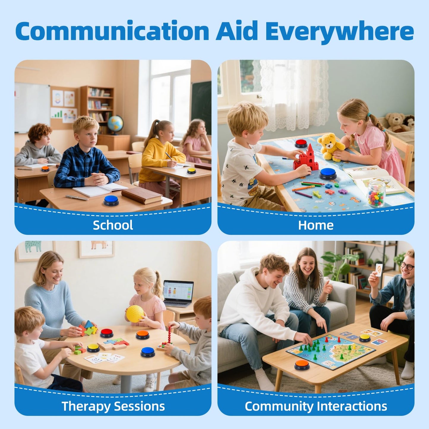 4 Pack Portable AAC Communication Devices for Autism Individuals with Communication Difficulties, Communication Device for Nonverbal Kids, Voice Recording Buttons for Schools, Home, Treatment Courses - Medaid International