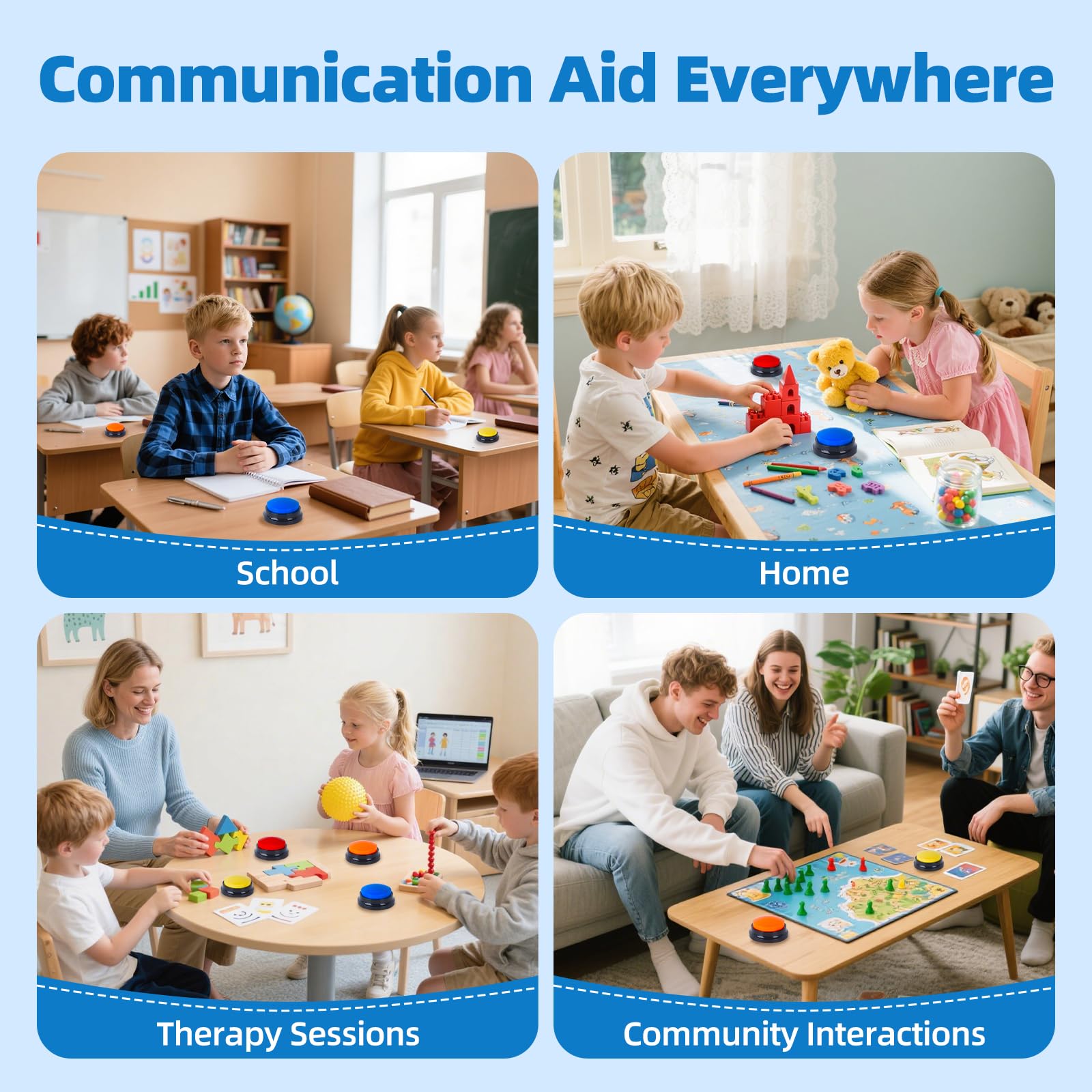4 Pack Portable AAC Communication Devices for Autism Individuals with Communication Difficulties, Communication Device for Nonverbal Kids, Voice Recording Buttons for Schools, Home, Treatment Courses - Medaid International