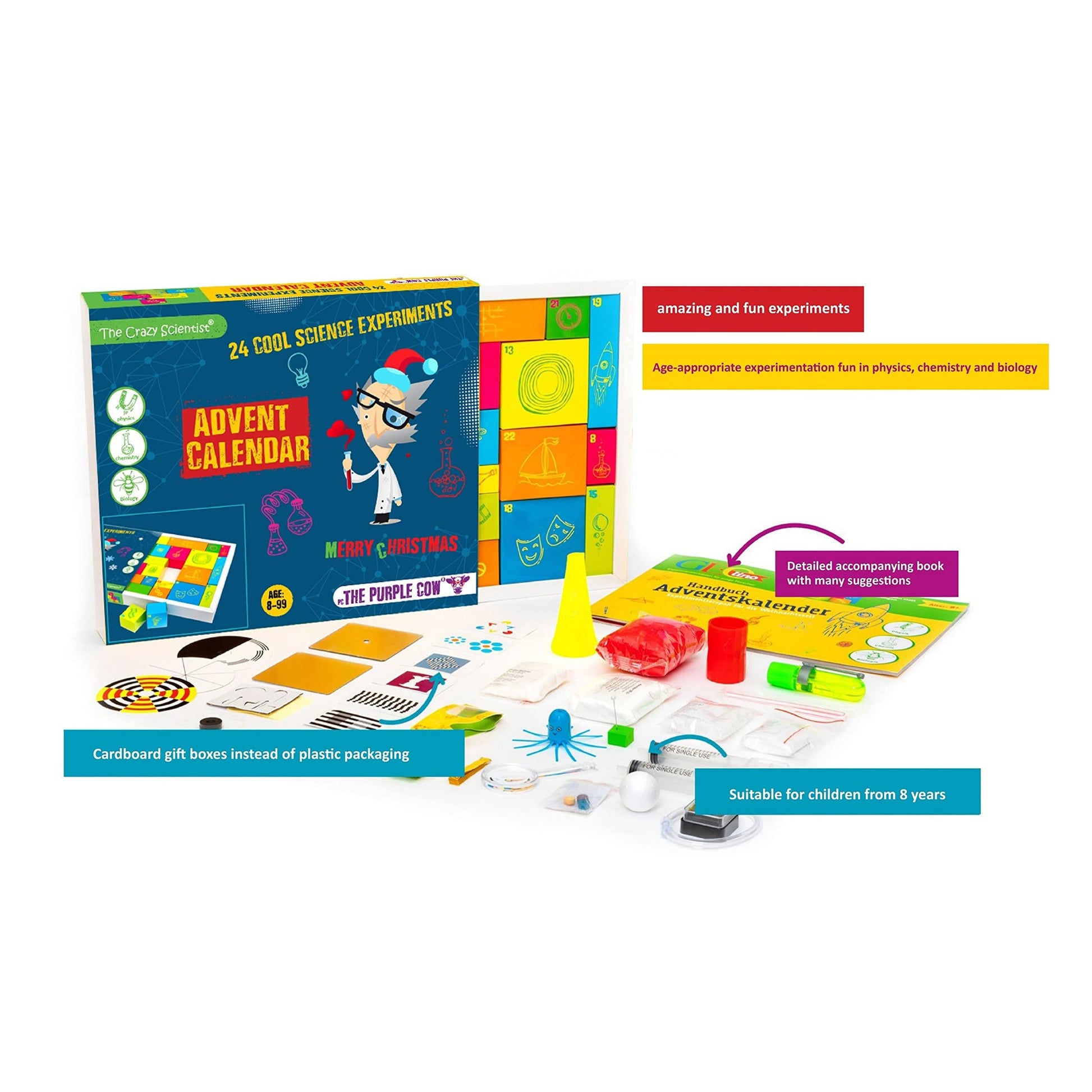 The Purple Cow Crazy Scientist Advent Calendar - Countdown to Christmas 2025 for Kids Who Love Science with 24 Exciting Science Tricks & Experiments Age 8-99 - Medaid International