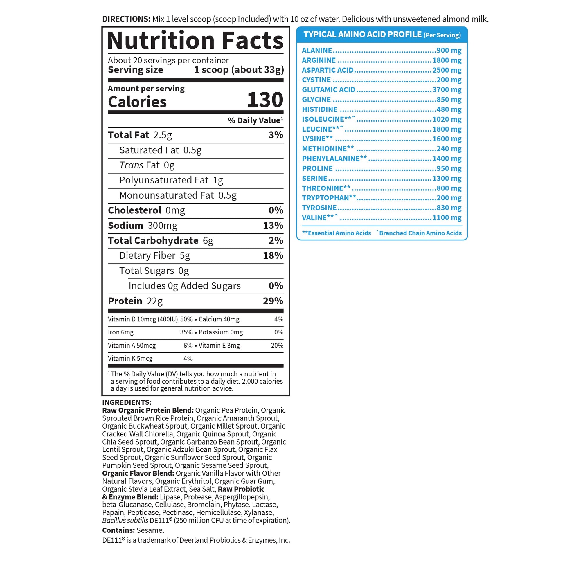 Garden of Life Protein Powder, Vegan Protein Powder, BCAA, Probiotics & Digestive Enzymes, Gluten & Lactose Free, Vanilla, 1.5 LB - Medaid International