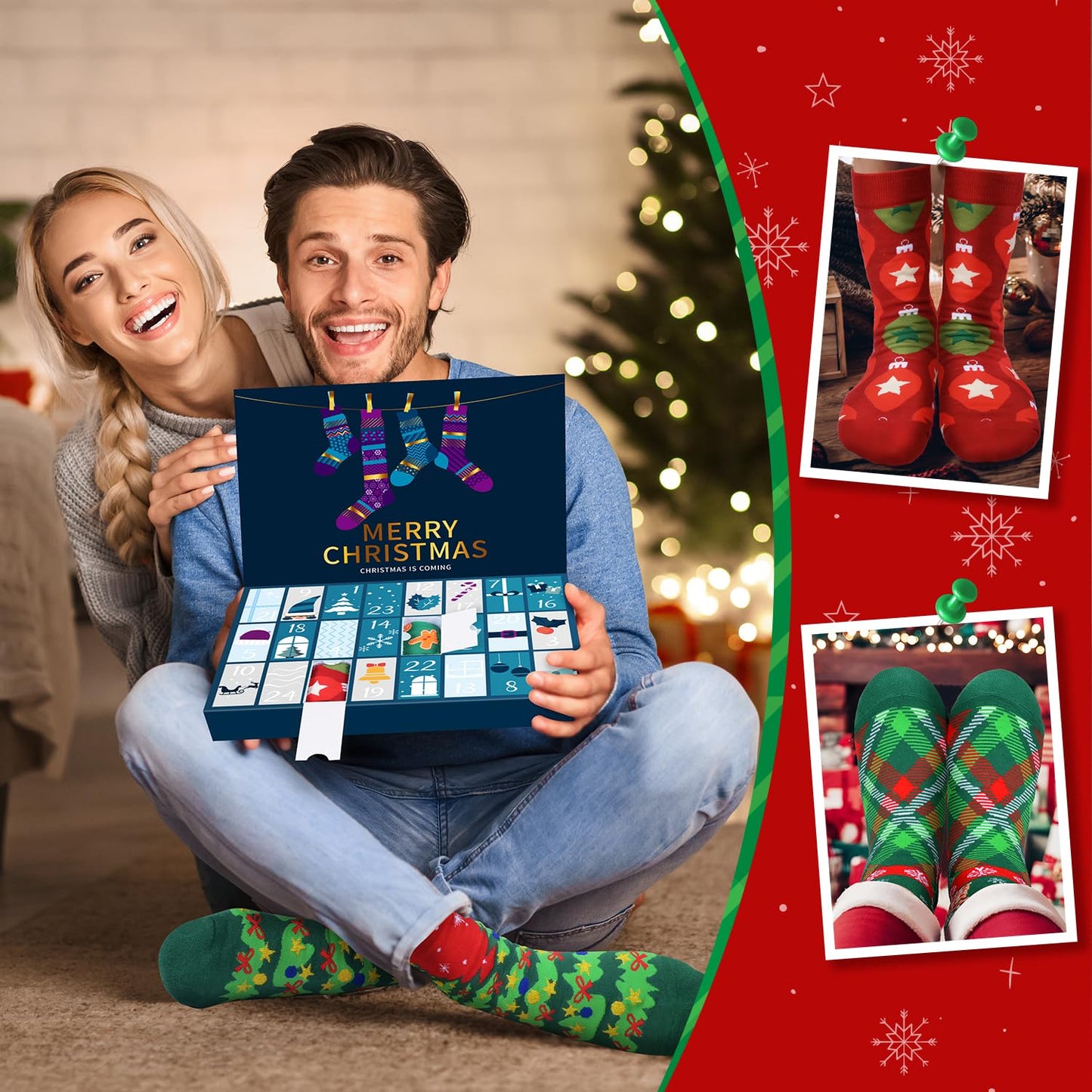 MOVINPE Socks Advent Calendar for Adults Men Women, 12 Pair of Christmas Crew Socks Funny Sock Countdown to 2025 Christmas, 24 Days Surprise Xmas Gifts Warm Cotton Sock - Medaid International