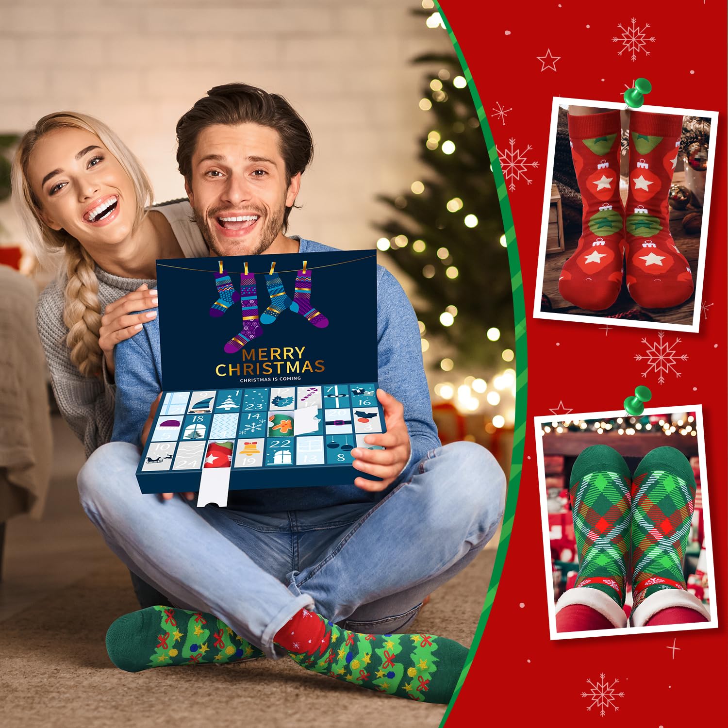 MOVINPE Socks Advent Calendar for Adults Men Women, 12 Pair of Christmas Crew Socks Funny Sock Countdown to 2025 Christmas, 24 Days Surprise Xmas Gifts Warm Cotton Sock - Medaid International