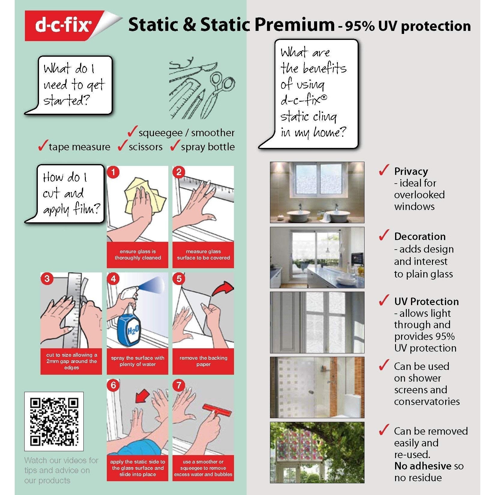 d-c-fix 334-0021 Premium Privacy Glass Reusable Static Cling Window Film, Blossom, 17" x 59" Roll - Medaid International