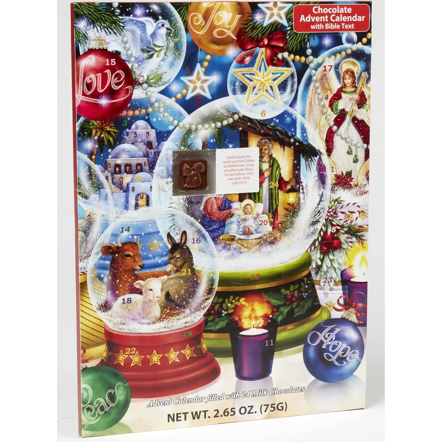 Nativity Snow Globes Chocolate Advent Calendar with Nativity Story (Countdown to Christmas) - Medaid International