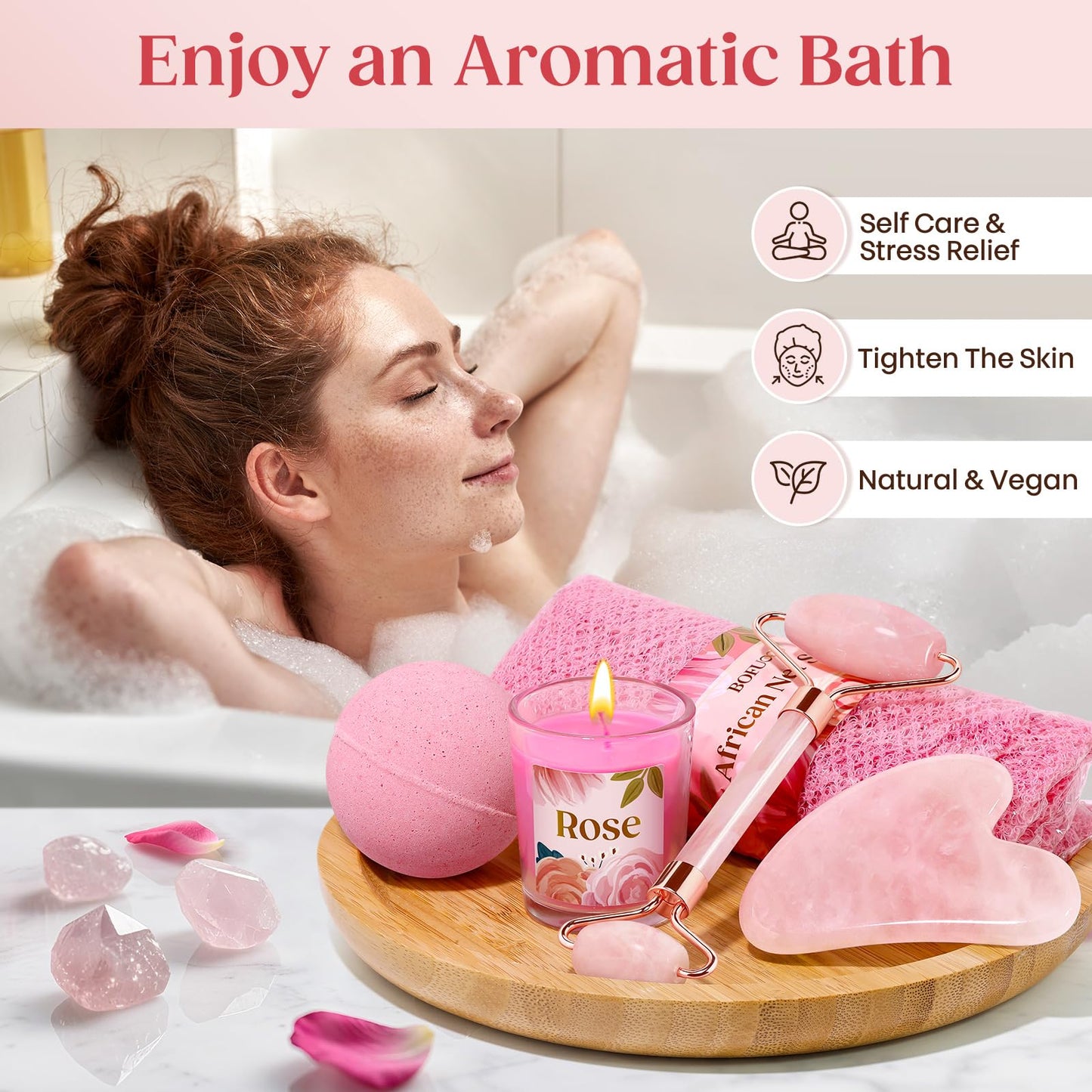 Bofuoos Christmas Gifts for Women - Stocking Stuffers for Women, Luxurious Self Care Relaxation, White Elephant, Birthday, Valentines Day Gift Ideas for Her, Wife, Mom, Unique Pink Beauty Gift Set - Medaid International