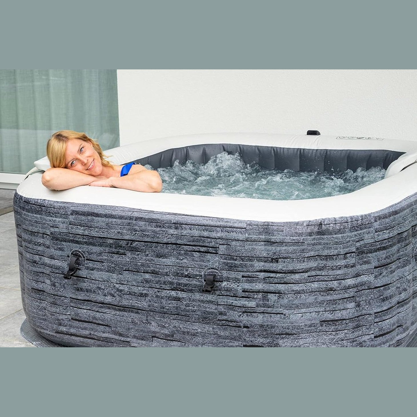 4-Person Greystone Deluxe Square Bubble Spa Set - Medaid International