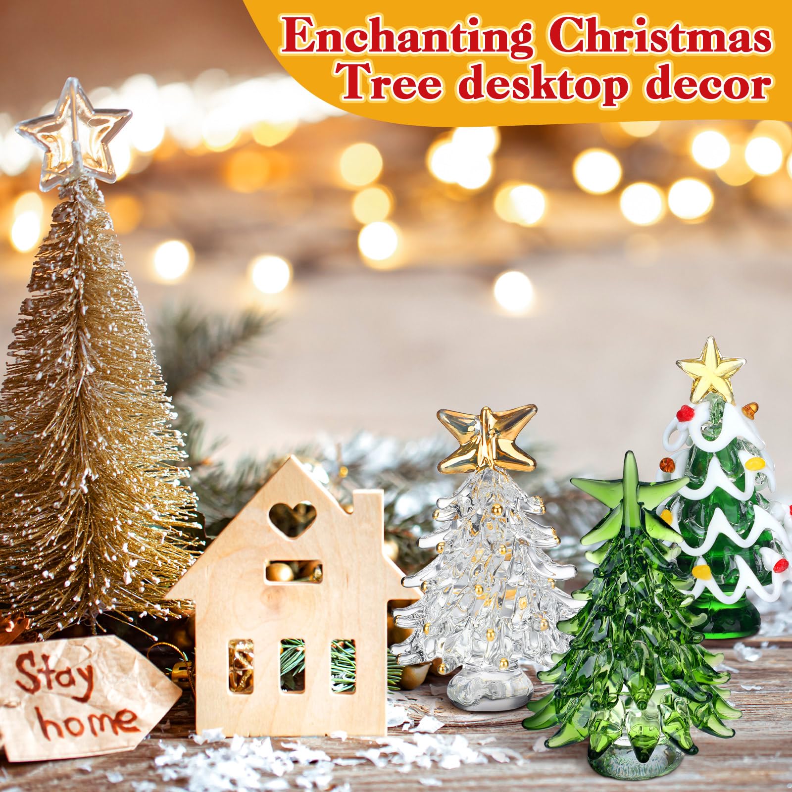 6 Pcs Glass Christmas Tree Gifts Set 2.4" Mini Green Crystal Christmas Trees Figurines Small Tabletop Holiday Decor Glass Xmas Miniature Trees Gift Ornaments for Xmas Party Living Room Mantel Tabletop - Medaid International