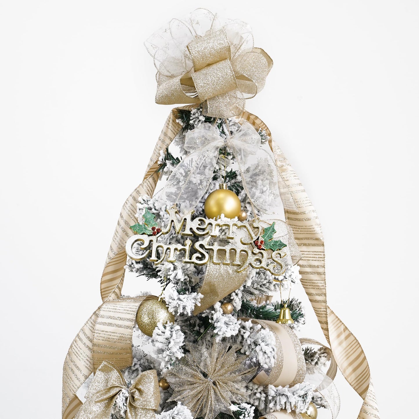 HUIHUANG Champagne Christmas Ribbon Wired Gold Christmas Tree Ribbon 6 Rolls Glitter Wired Edge Ribbons for X-mas Tree, Gift Wrapping, Wreath, Garland, Home Decor (2.5" Wide, 36 Yds Total) - Medaid International