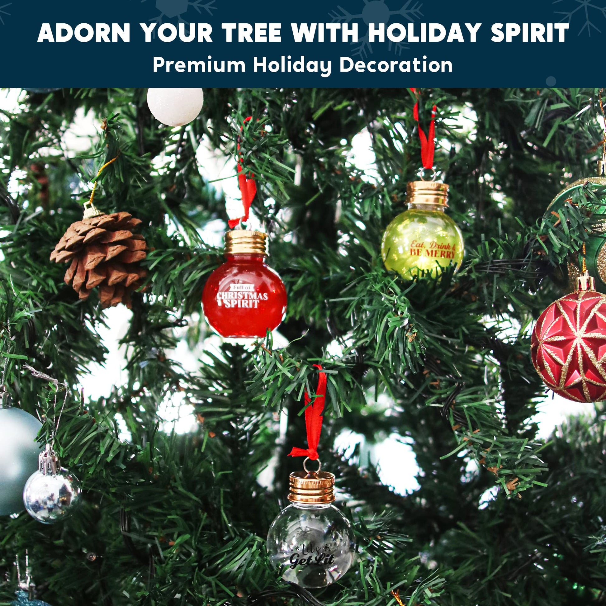 Joiedomi 9 Pcs Christmas Boozeball Ornaments Set, Xmas 1.7 oz Clear Fillable Ball, Tree Hanging Decorations for Christmas Holiday Indoor and Outdoor Decorations - Medaid International