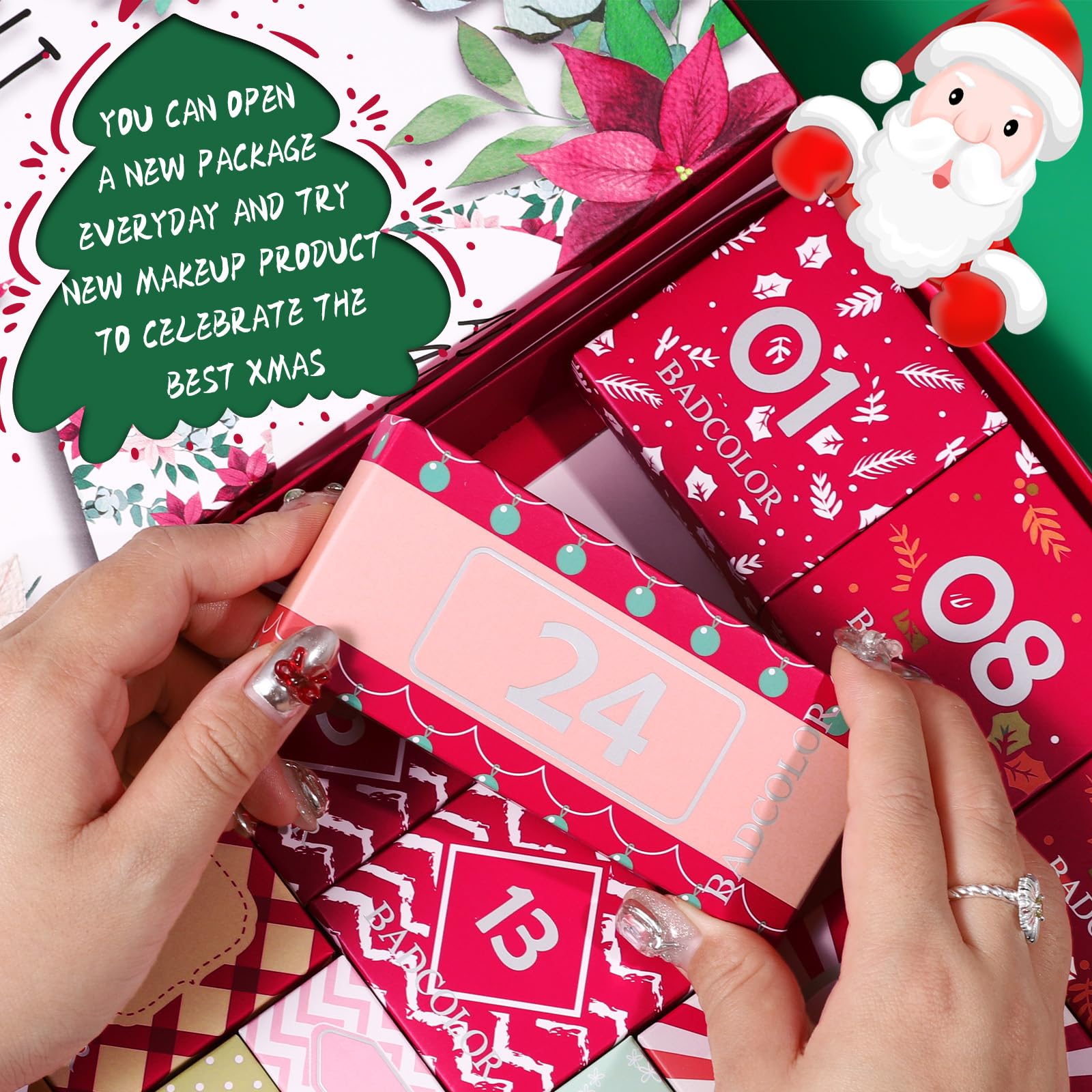Makeup Advent Calendar 2025, 24 Days Christmas Countdown Calendar Surprise Gift Kit, Xmas Holiday Festival Cosmetic Starter Makeup Set with 24 Beauty Boxes for Women Girls Teens - Medaid International