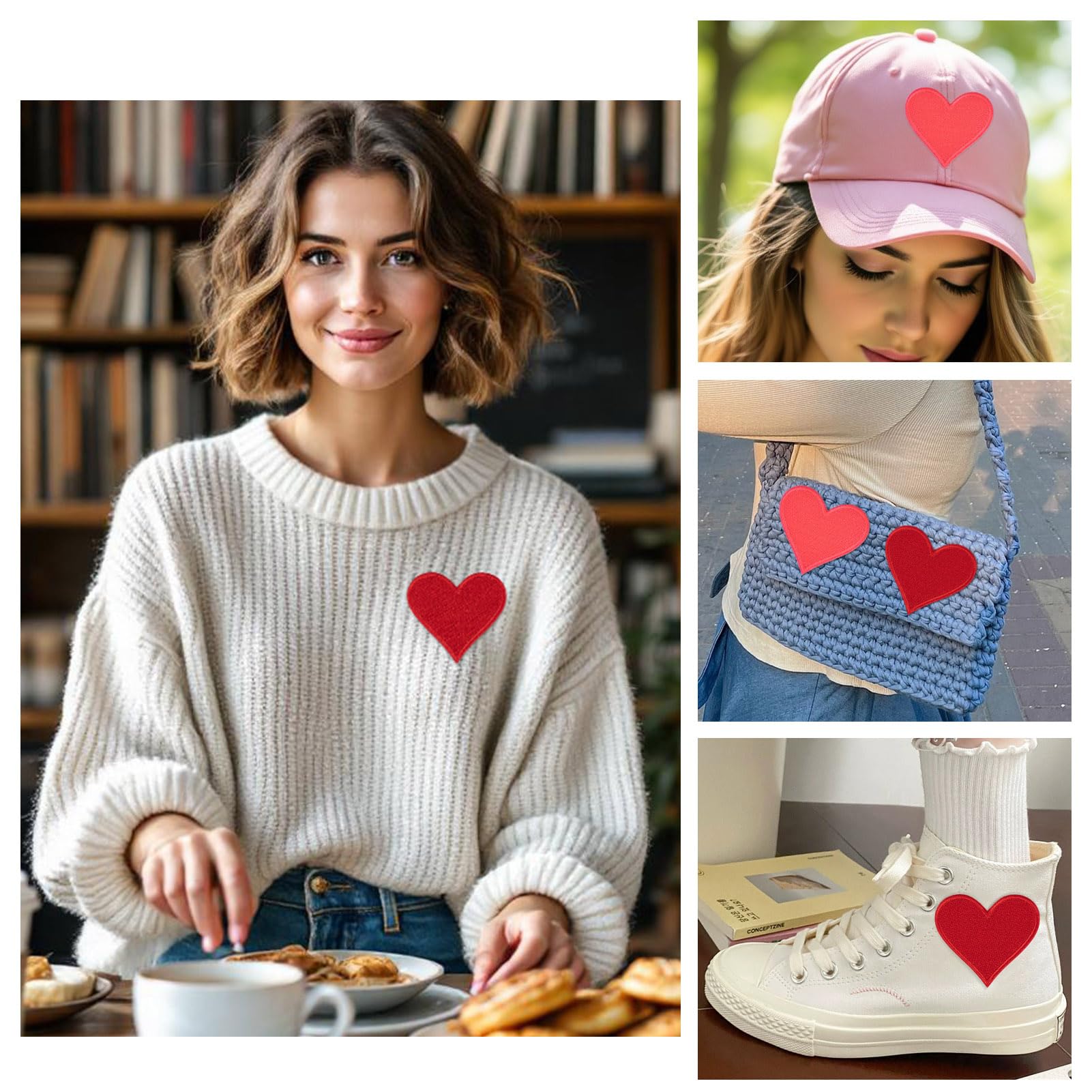 8Pcs Heart Shape Iron on Patches Hot Melt Adhesive Polyester Embroider Thread Iron on/Sew On Patches Cloth Appliques for Jackets Hats Backpacks Jeans Costume Accessories 66.5x71x1.5mm, Red - Medaid International