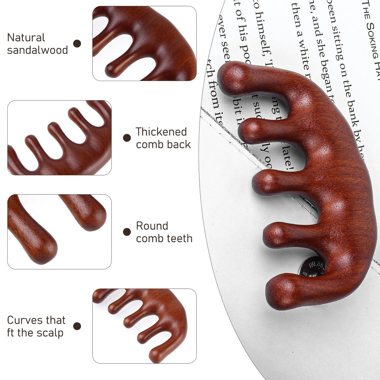 Amaxiu Sandalwood Head Massage Comb - Wide Tooth Scalp Stimulator Gua Sha Comb for Men & Women (Style-A) - Medaid International