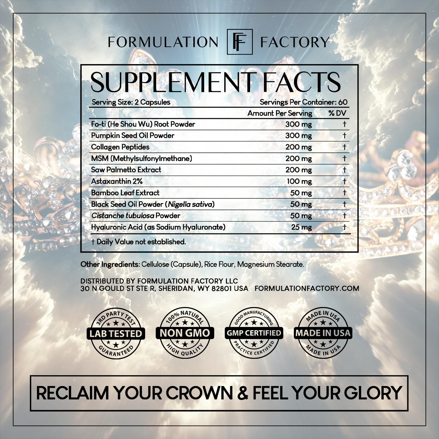 Formulation Factory Crown of Glory 10-in-1 Hair Growth Maximizer, DHT Blocker with Saw Palmetto, Fo-Ti, Collagen, Supports Thicker Hair & Scalp Health (2 Month Supply, 120 Capsules) - Medaid International
