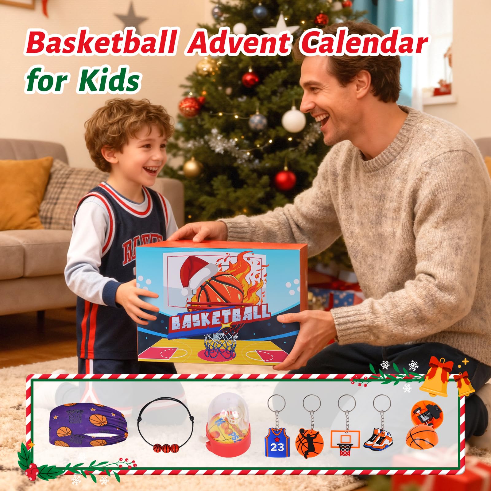 Basketball Golf Advent Calendar 2025 for Men Teen Boy, 24-Day Christmas Count-down Calendar Xmas Gifts with Socks, Accessories and Decorations for Kids Boys Teens Basketball Player - Medaid International