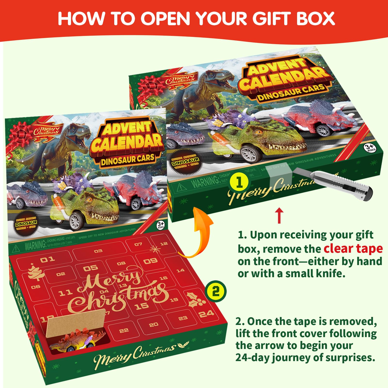 2025 Dinosaur Cars Advent Calendar for Boys Kids, 24 Days Monster Truck Christmas Countdown Calendar Pull Back Cars Set for Boys, Christmas Holiday Gift & Party Favor for Dinosaur Lovers - Medaid International