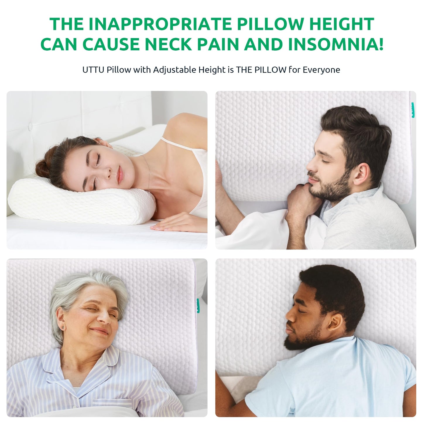 UTTU Cervical Pillow for Neck Strain Relief, Memory Foam Neck Pillow for Sleeping, Adjustable Orthopedic Sandwich Pillow, Contour Cooling for Side Back Stomach Sleeper, Large(27.6"×15.7"×5.2"/4.5") - Medaid International